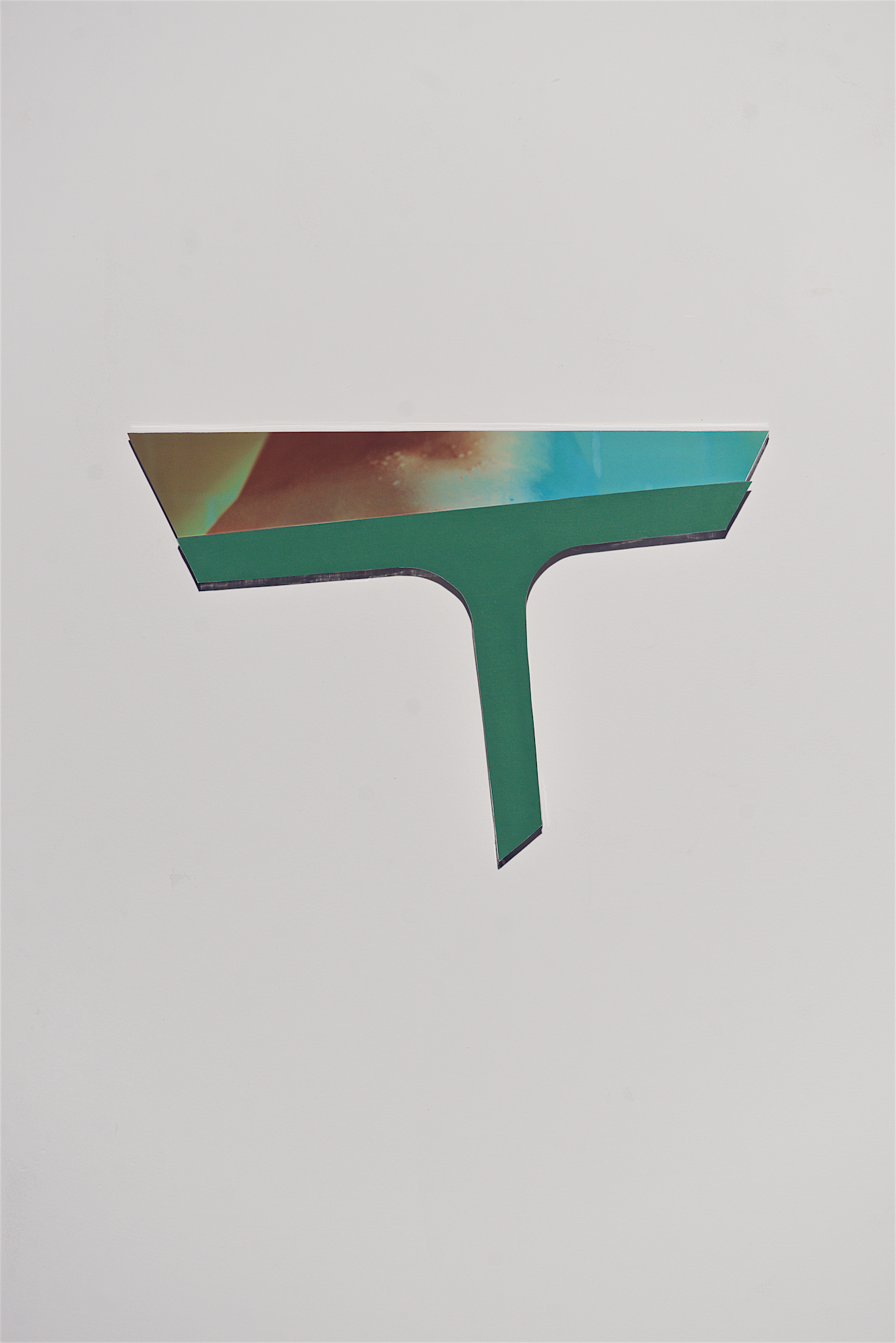 New enlightened era fragmented with text message green deep, 2019 Gouache mixed with oxytocin, archival ink-jet print, mounted on acrylic glass approx. 7” x 10 1/2”