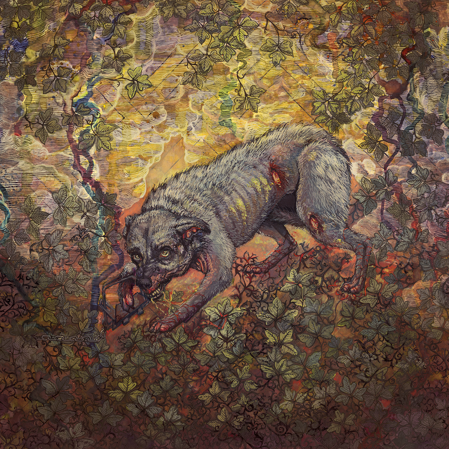 Cover art for Pyrrhon's forthcoming LP What Passes For Survival, out in August 2017 on Willowtip (CD) and Throatruiner (vinyl)