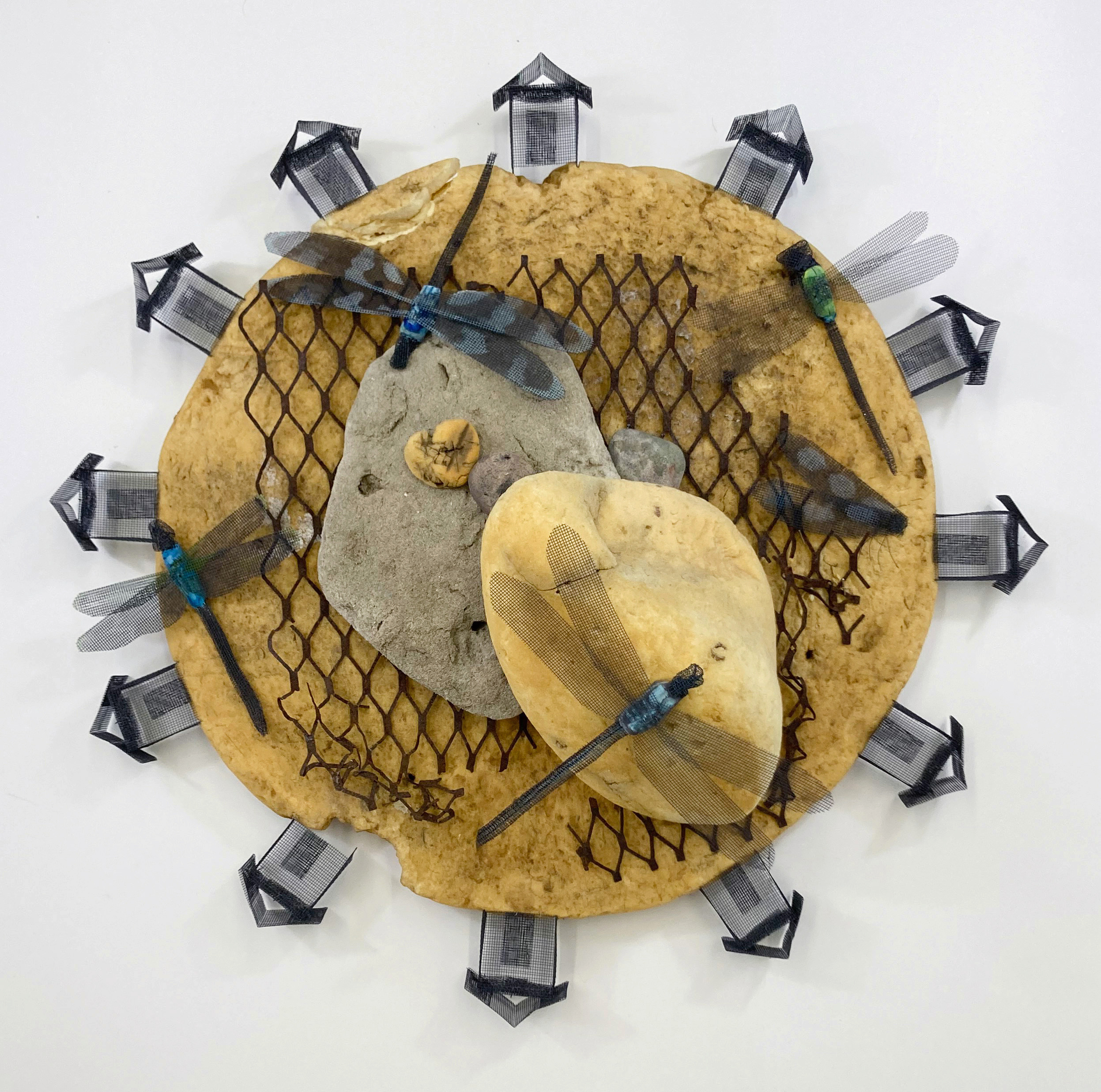 Intersection, 59th Dr. and 59th Pl., 2023, Aluminum mesh, aquaresin, found styrofoam, oil paint, 24" x 24" x 8"