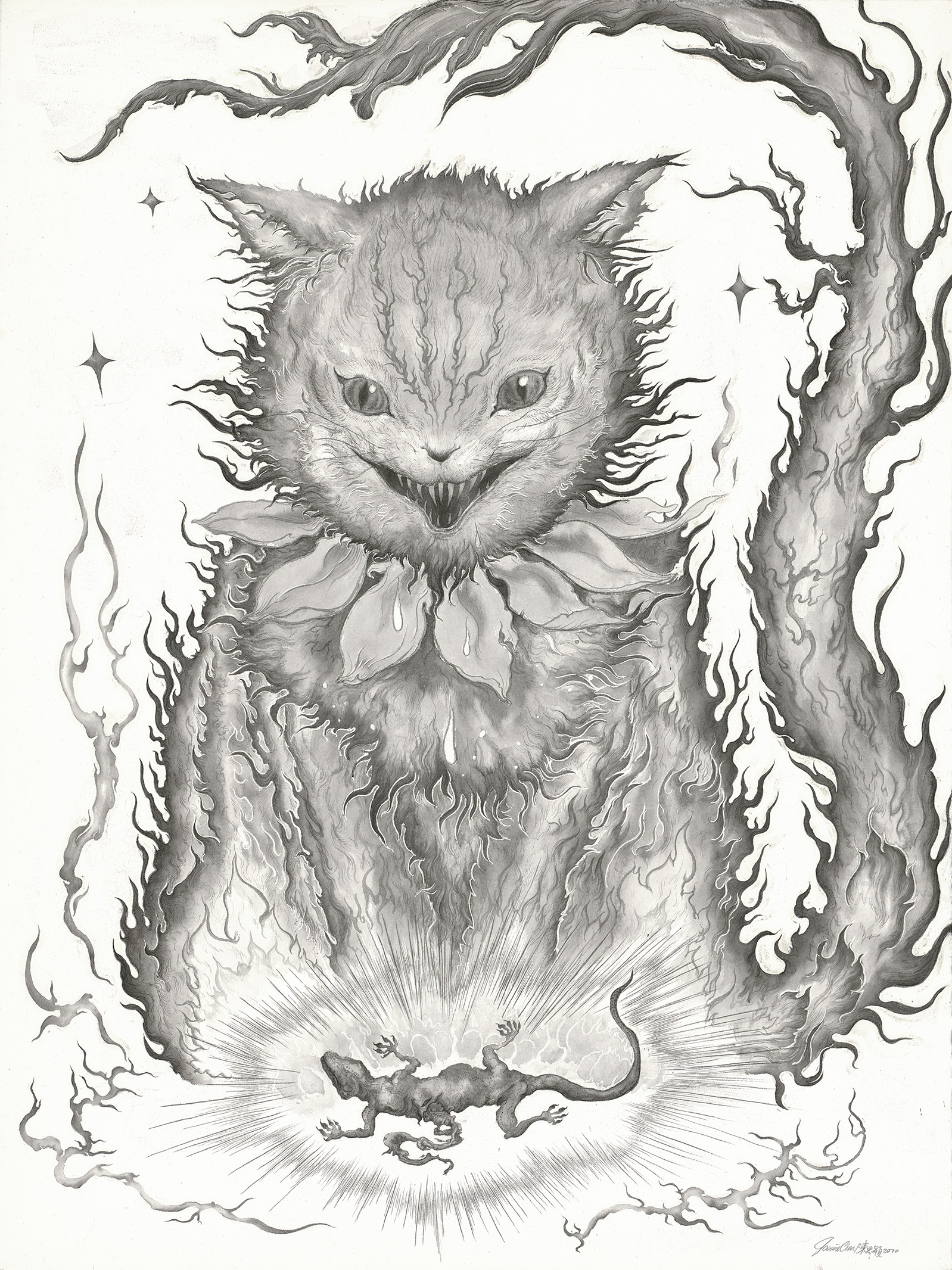 "An Act of Devouring - embrace of the beast 吞食的動作:野獸的溫暖", 77 x 57 cm, ink on paper, 2021.