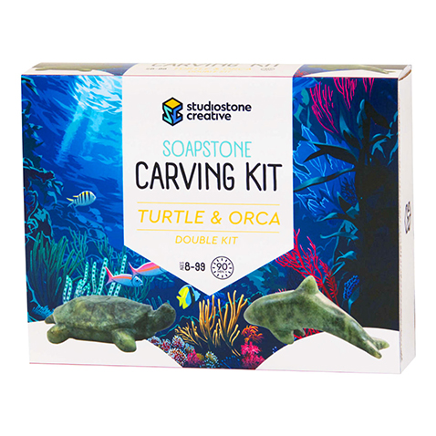 turtle and orca soapstone carving kit