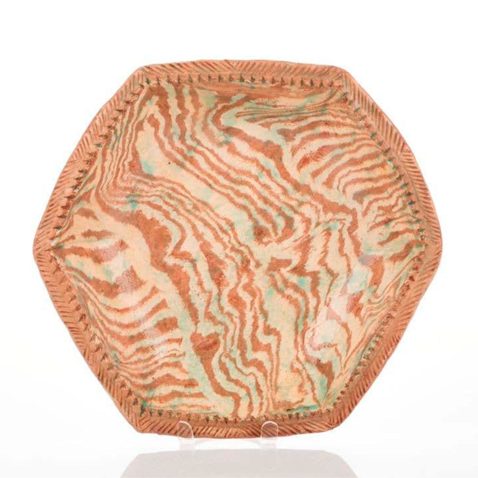 Hexagonal shallow bowl (cream swirl), 1975Glazed ceramic stoneware5.5 x 32cm