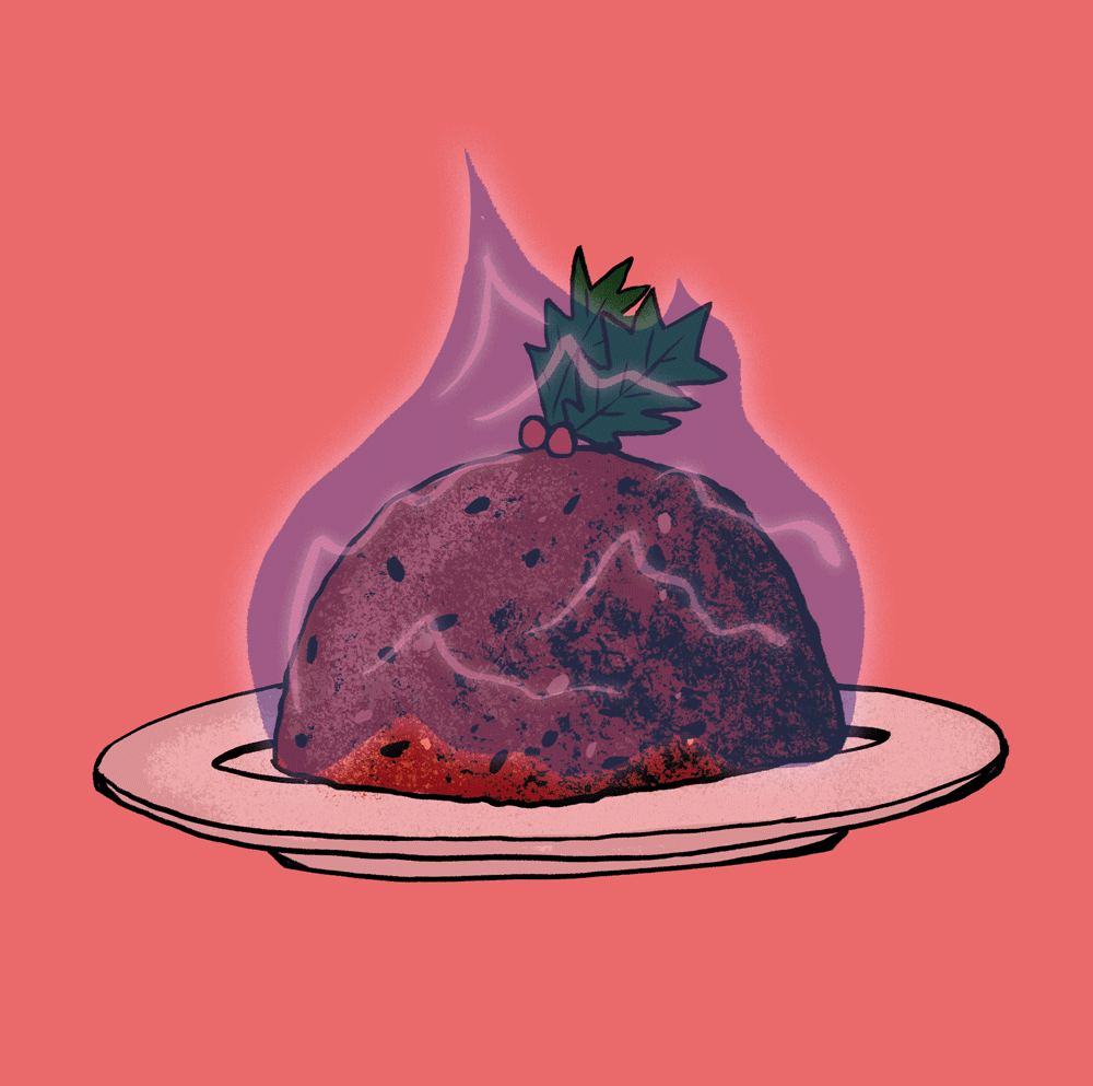 light christmas pudding on fire