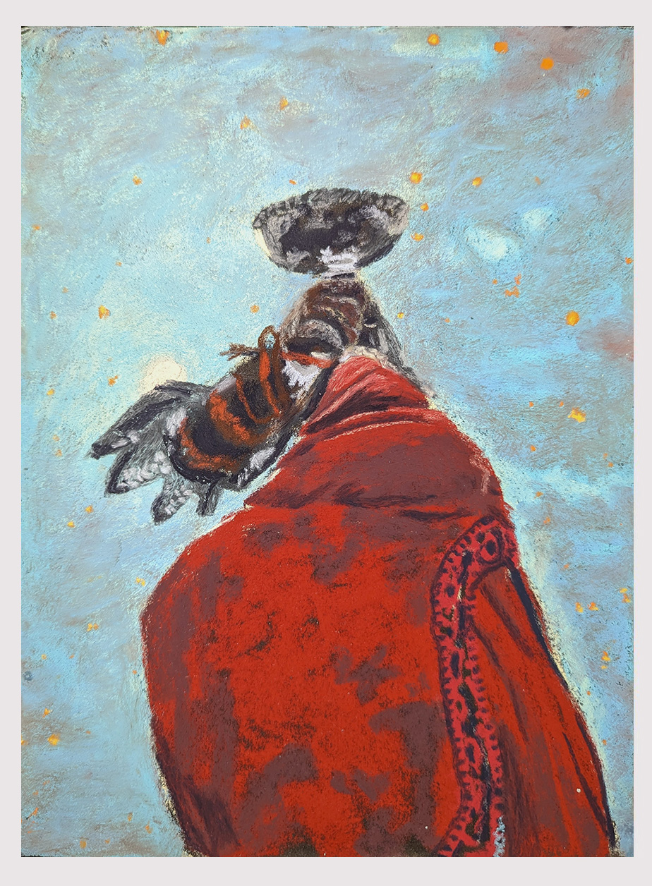 Point Downwards II, 2024. 9.5" x 12.5". Pastel on paper.