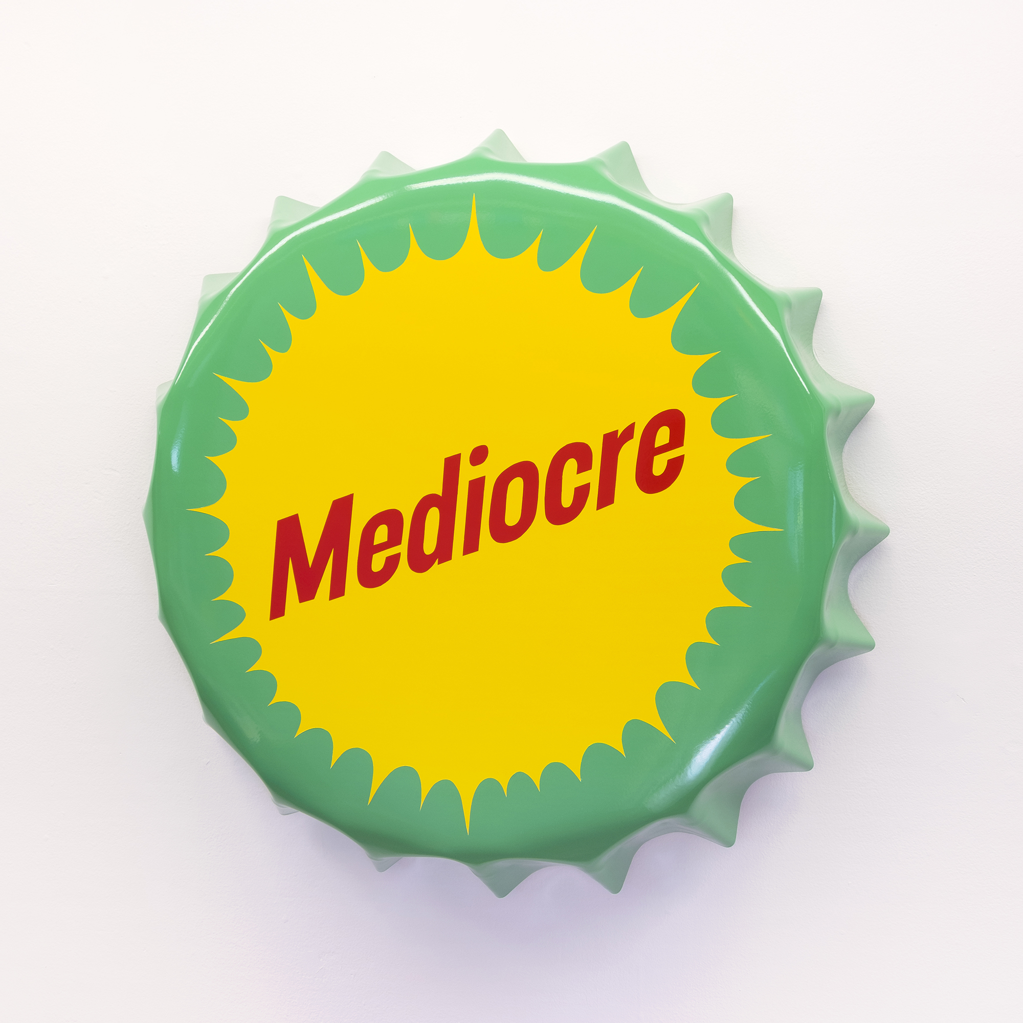 Motto, 2021, enamel on shaped steel, 33" × 33"× 6"