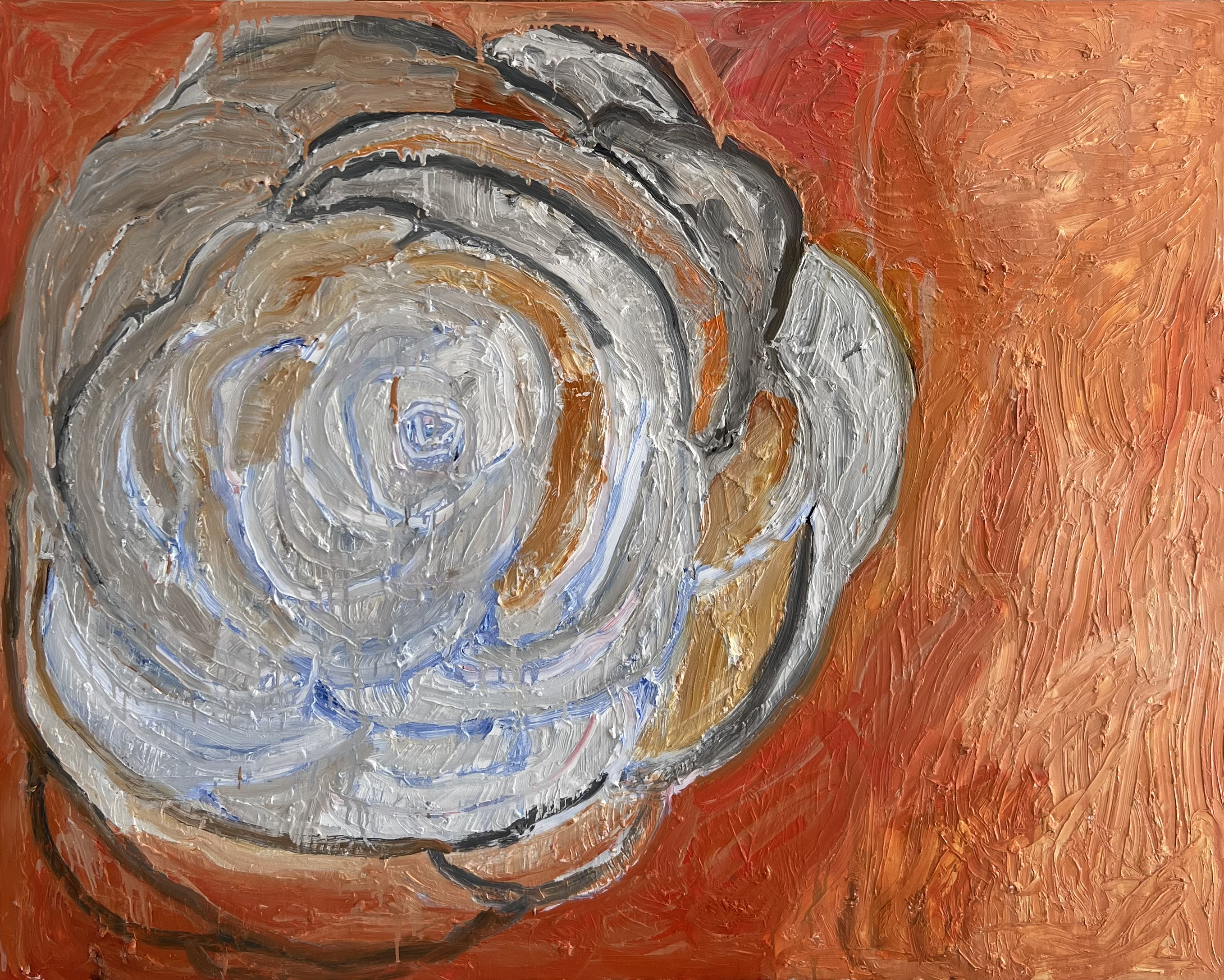 7 Chances camellia, 2022, oil on canvas 48"x60" in