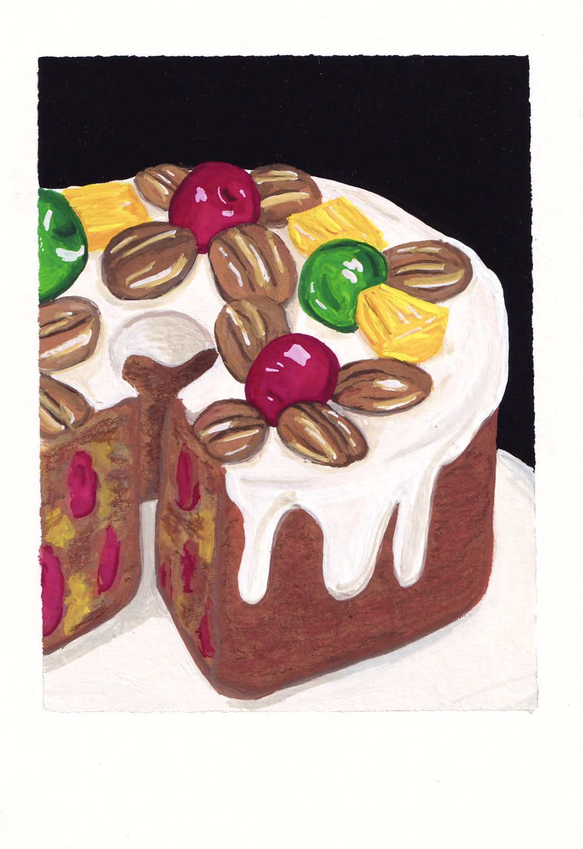 "Fruit Cake", Gouache on Watercolor Paper, 2021.