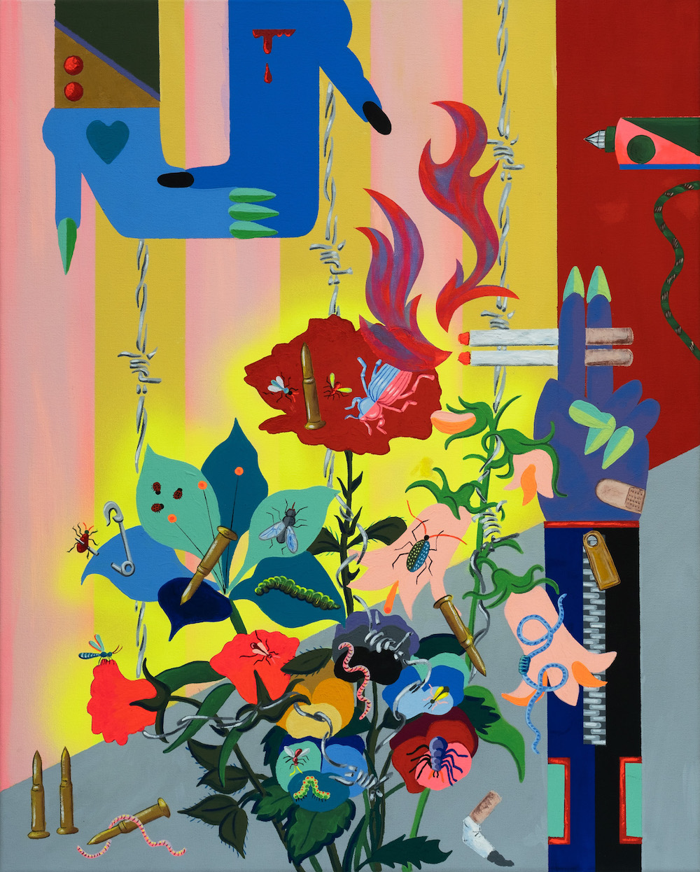 Timothy Siciliano, Procédure de Floraison Contrôlée (Controlled Bloom Procedure), 2024, Acrylic, Flashe,Kremer Pigments, spray paint on Canvas, 24 x 30 in.