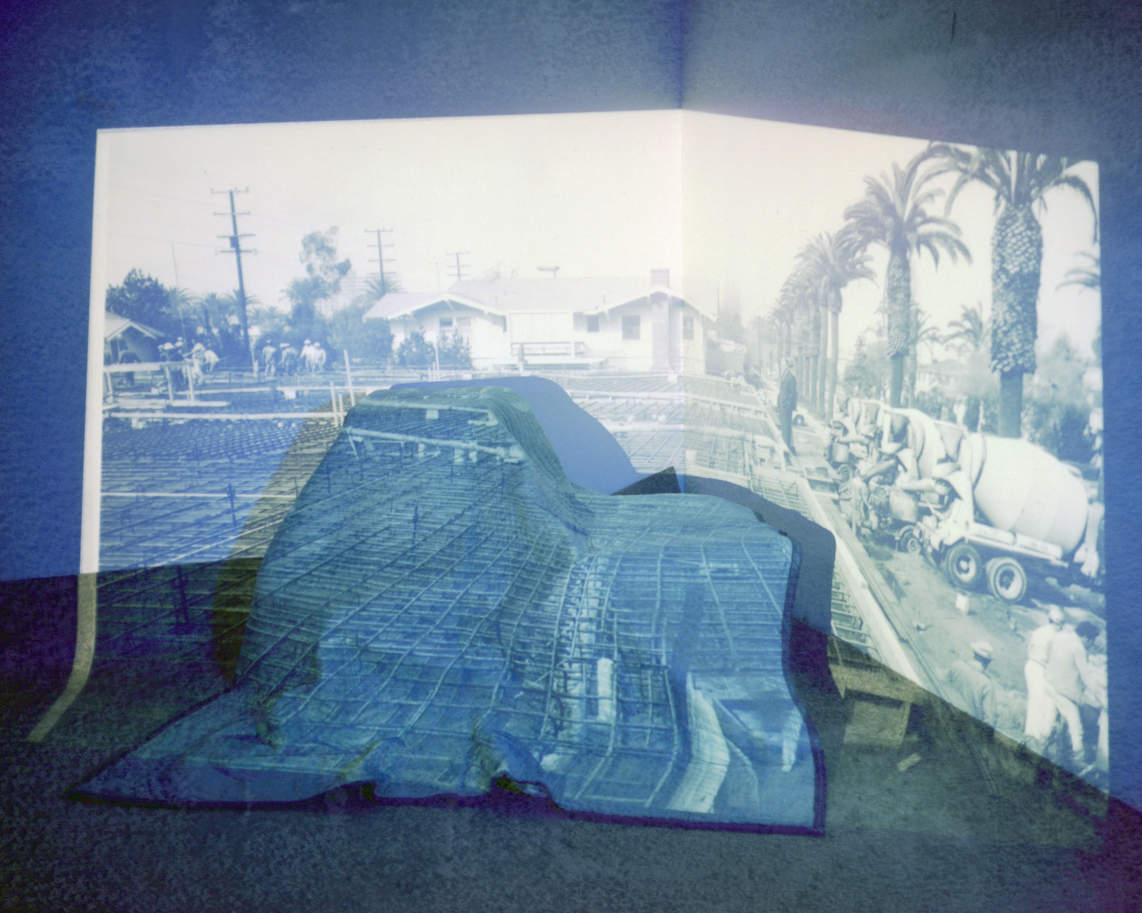 L. Glenn and E. Pete Concrete Pour and 4yd Trucks (2552 E. 2nd St. Los Angeles CA) Medium Format, Vellum Inkjet Transfers on Epson Matte Paper 60 x 48 in (152.4 x 121.92 cm), 2017