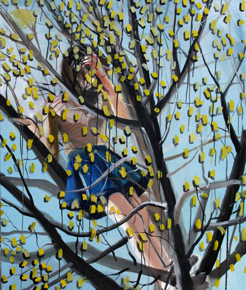 On a tree, acrylic and oil on canvas, 120/100 cm