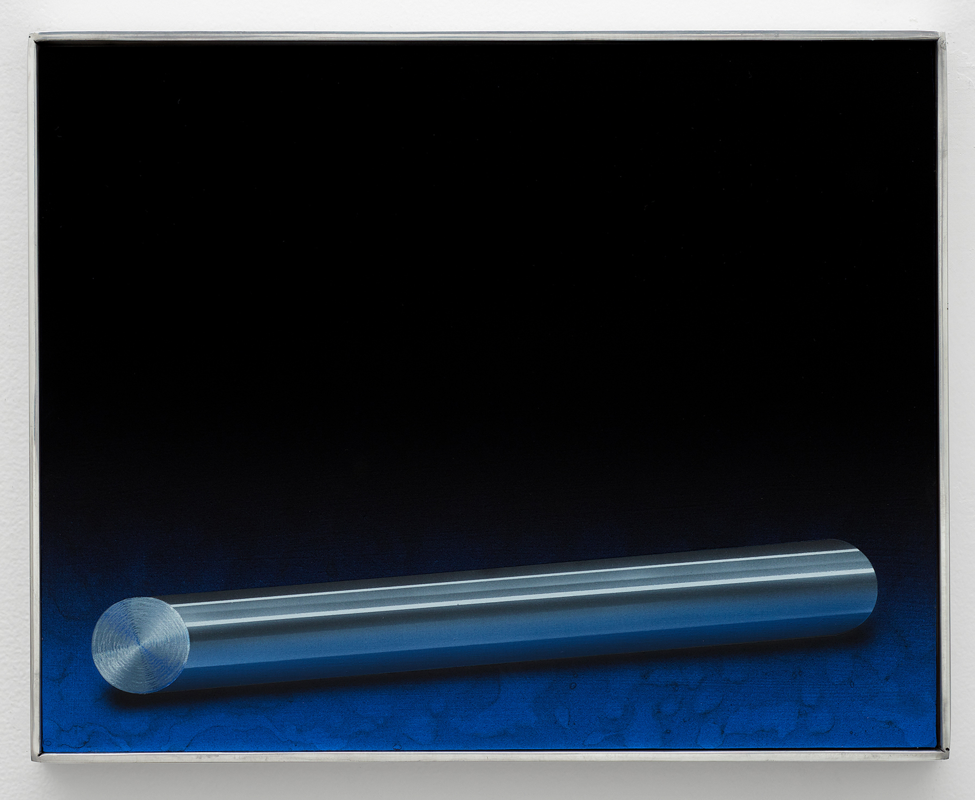 Rod II, 2022Acrylic on plywood, polished aluminum artist's frame, 14&rdquo; ︎ 11&rdquo;