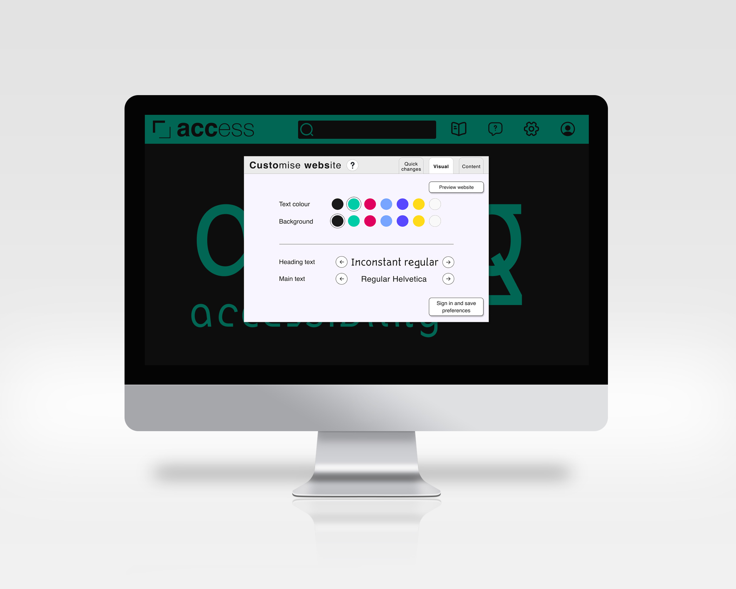 Desktop mockup of customised Access website with the accessibility overlay