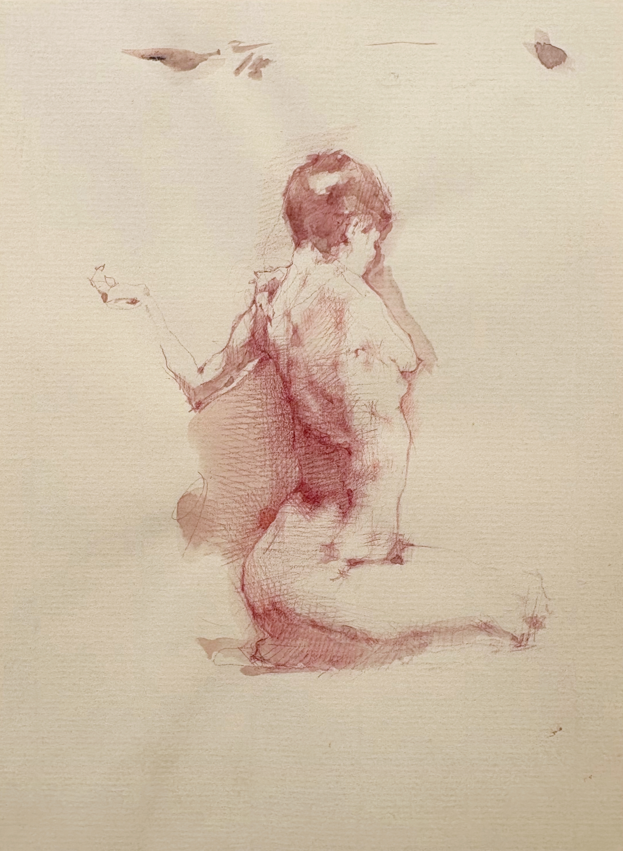 Study of Helen Back, Red Pencil and Watercolor, 6x8&rsquo;&rsquo;, SOLD
