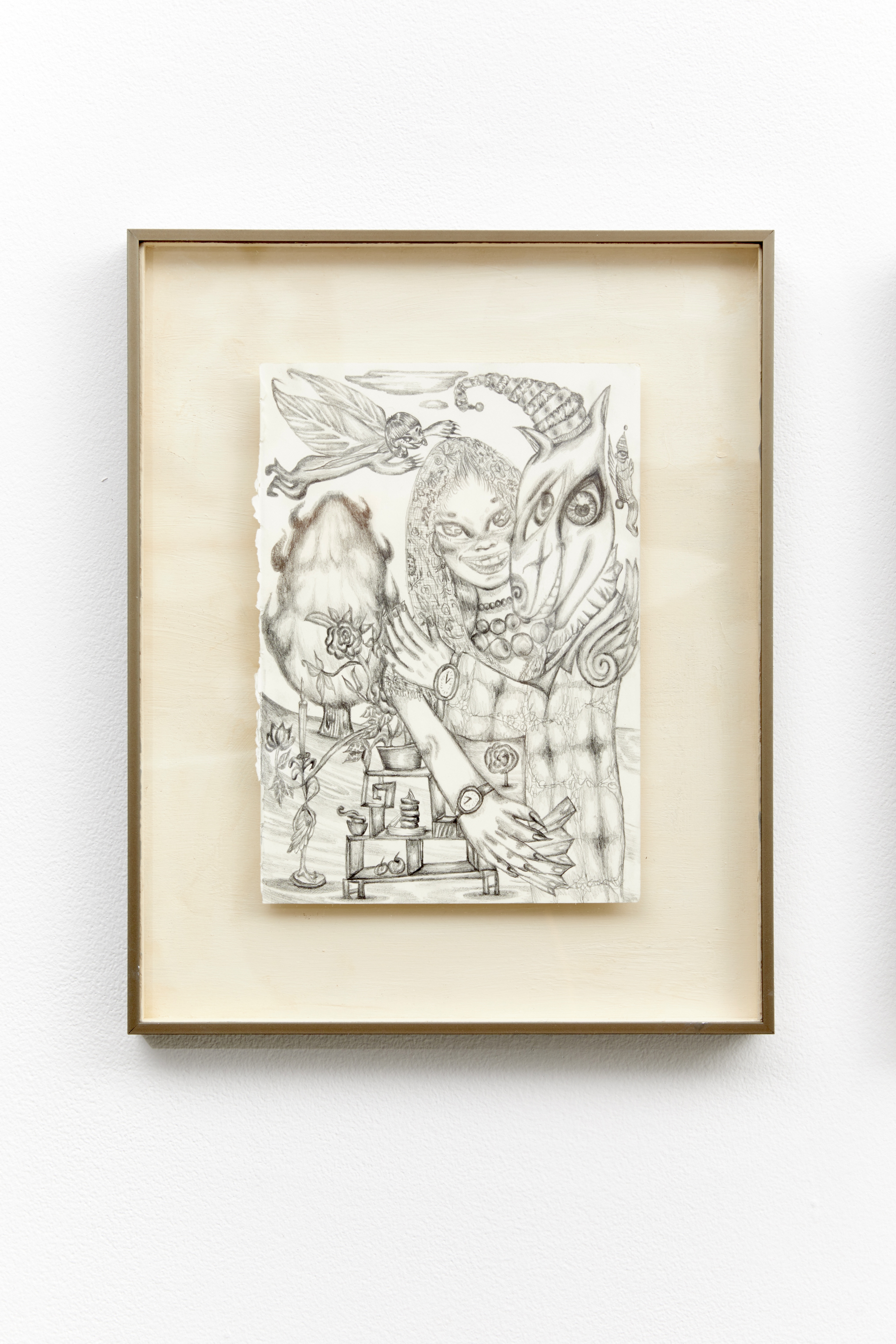 me and hubby 2025 graphite on paper 21 x 15 cm paper, 31 x 25 cm framed