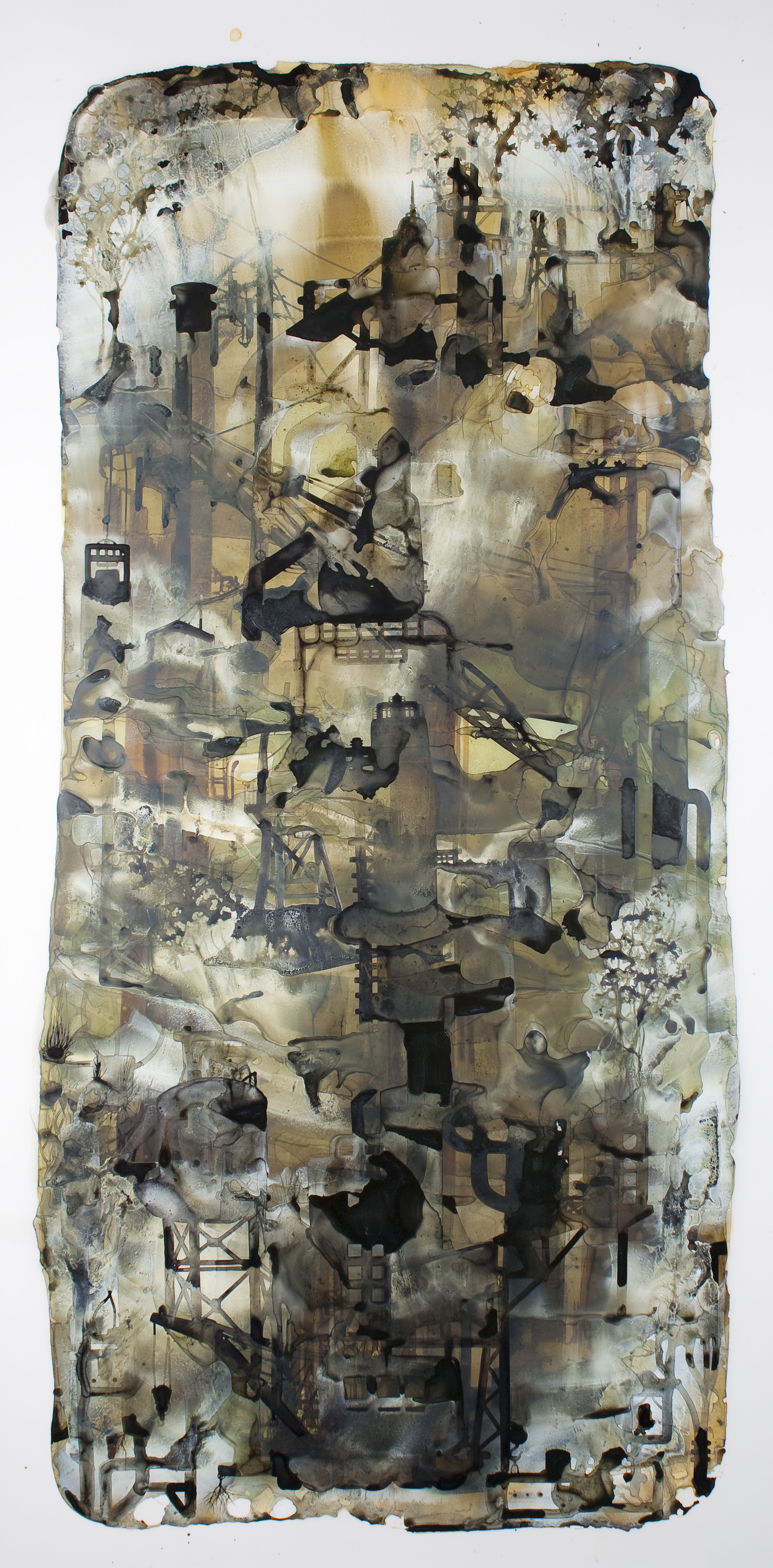 The Great Acceleration, ink on polyester film, 84" x 40"