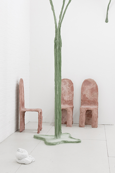 Drip Dry Eyes, 2016, concrete, pigment, burlap, pvc pipes, construction steel mesh