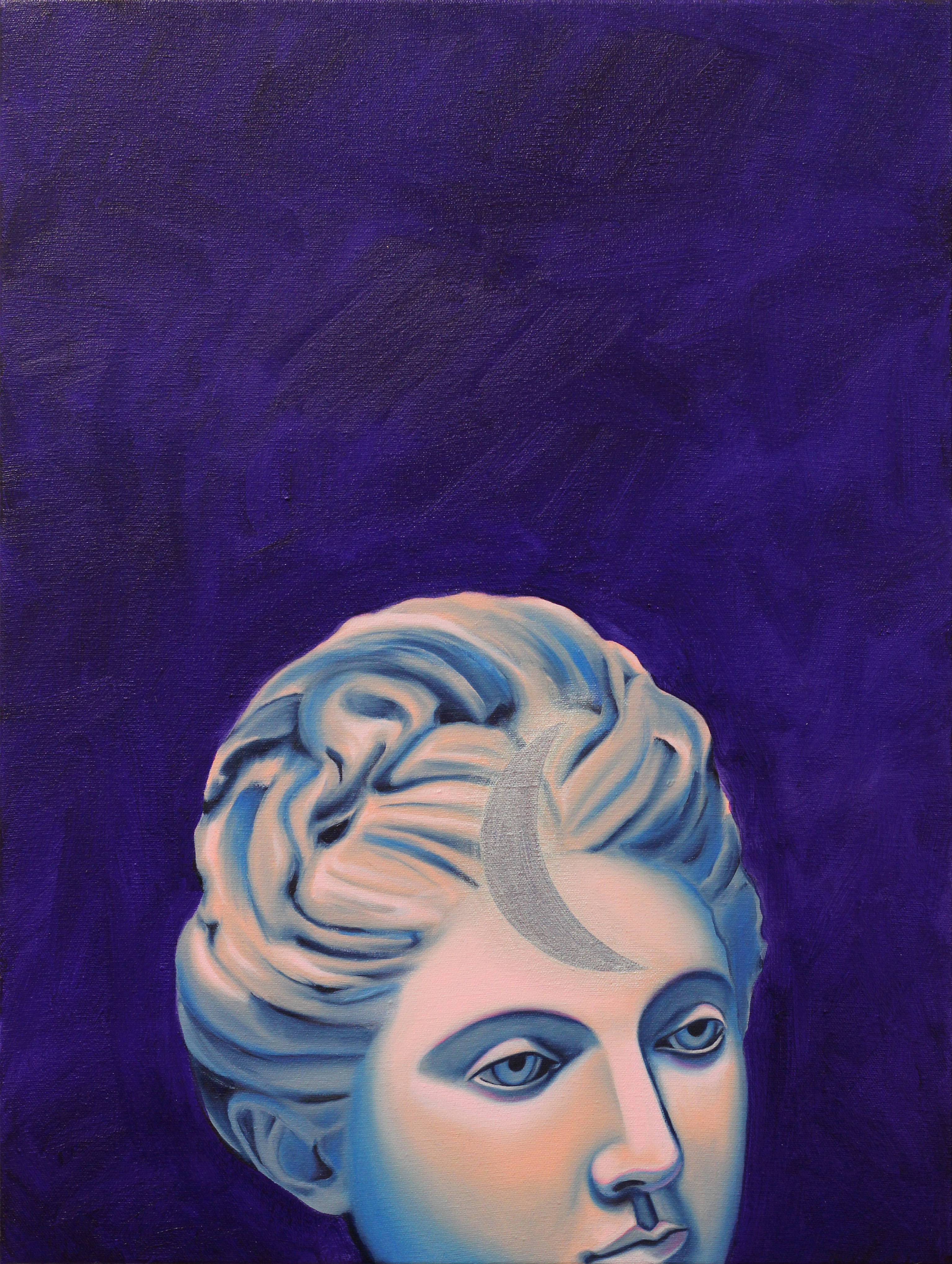 O encontro entre eu, ela e a lua, 2024. Óleo sobre tela, 30 x 40 cm.