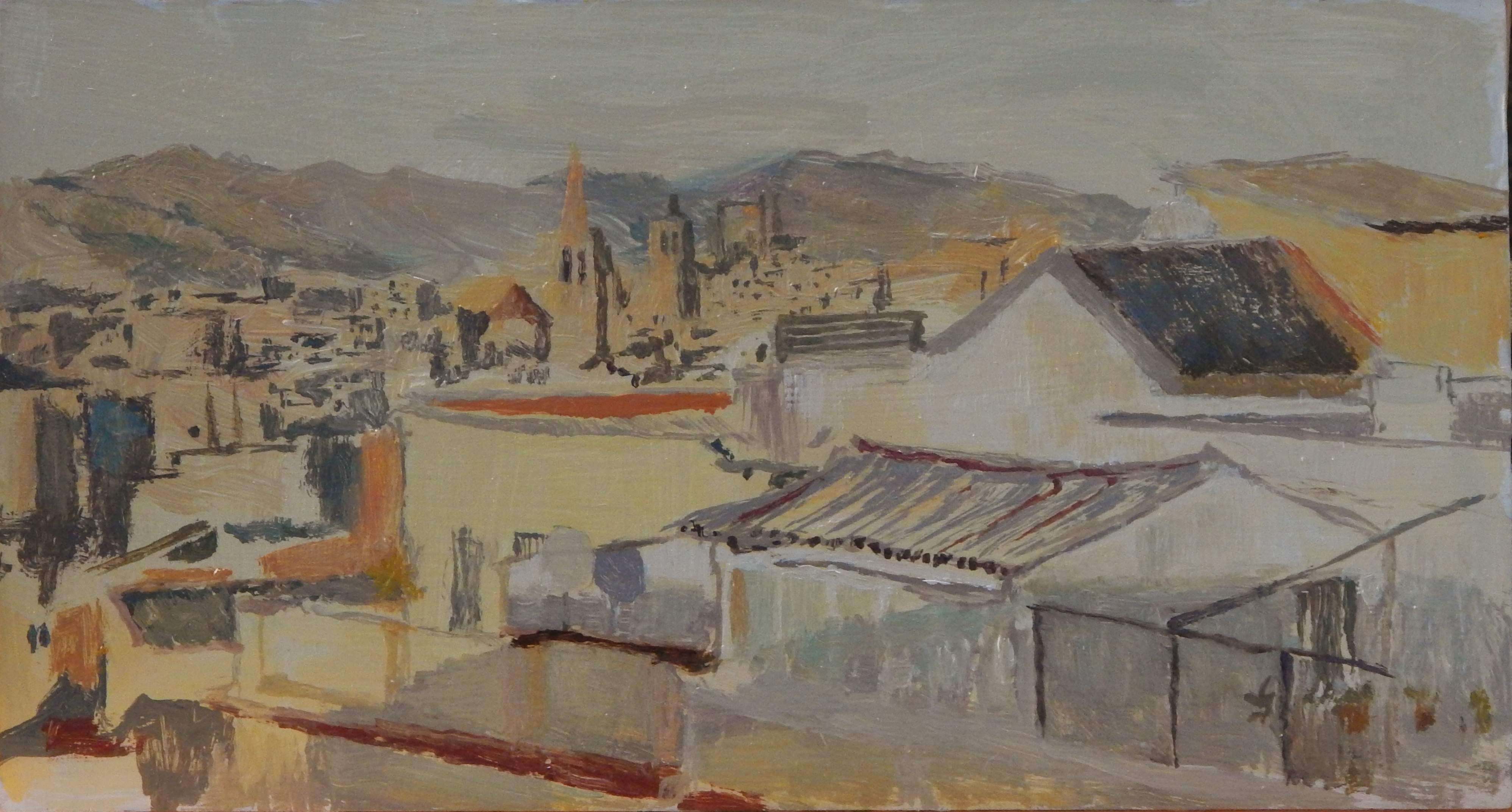 Vista a Barcelona - 17x30 cm - óleo sobre tabla