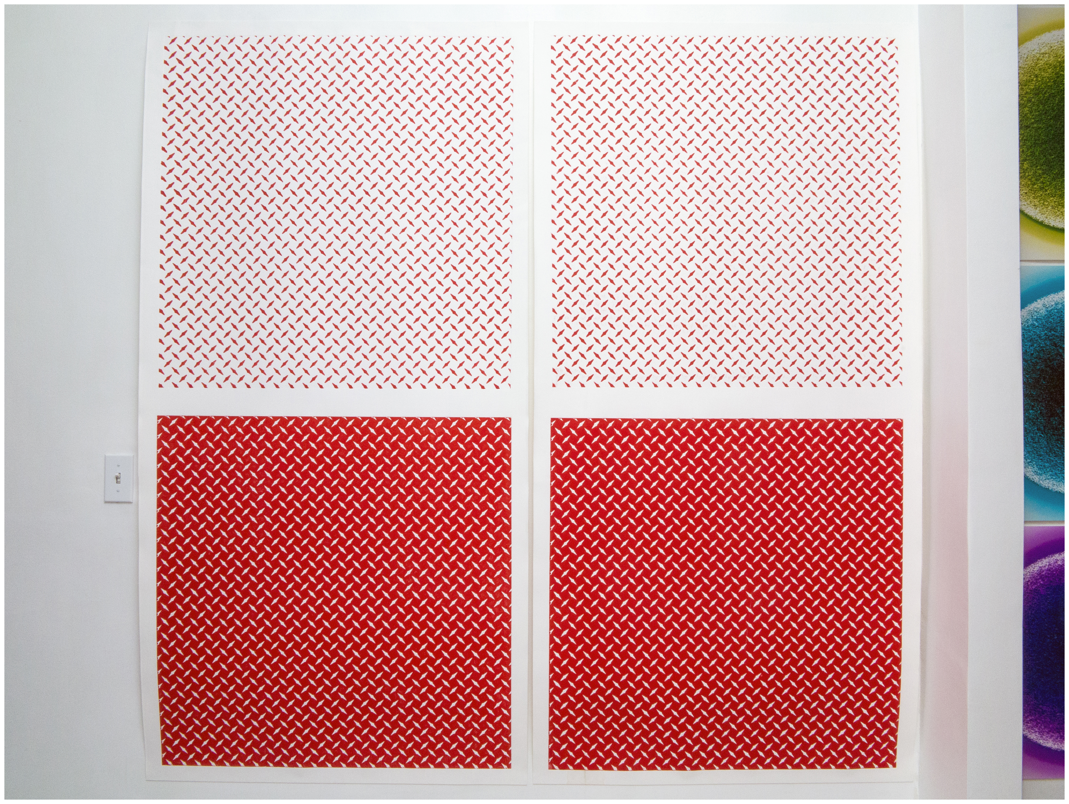Gridlock - Napthol Scarlet, 2017Relief prints on Stonehenge paper72.5 x 72 in.184.15 x 182.88 cm