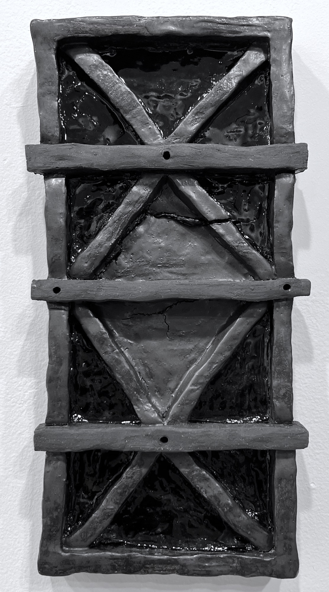 Portrait (8), ~13 x 6”, pigment, glaze, fired stoneware, oil paint, air dry clay, 2022.