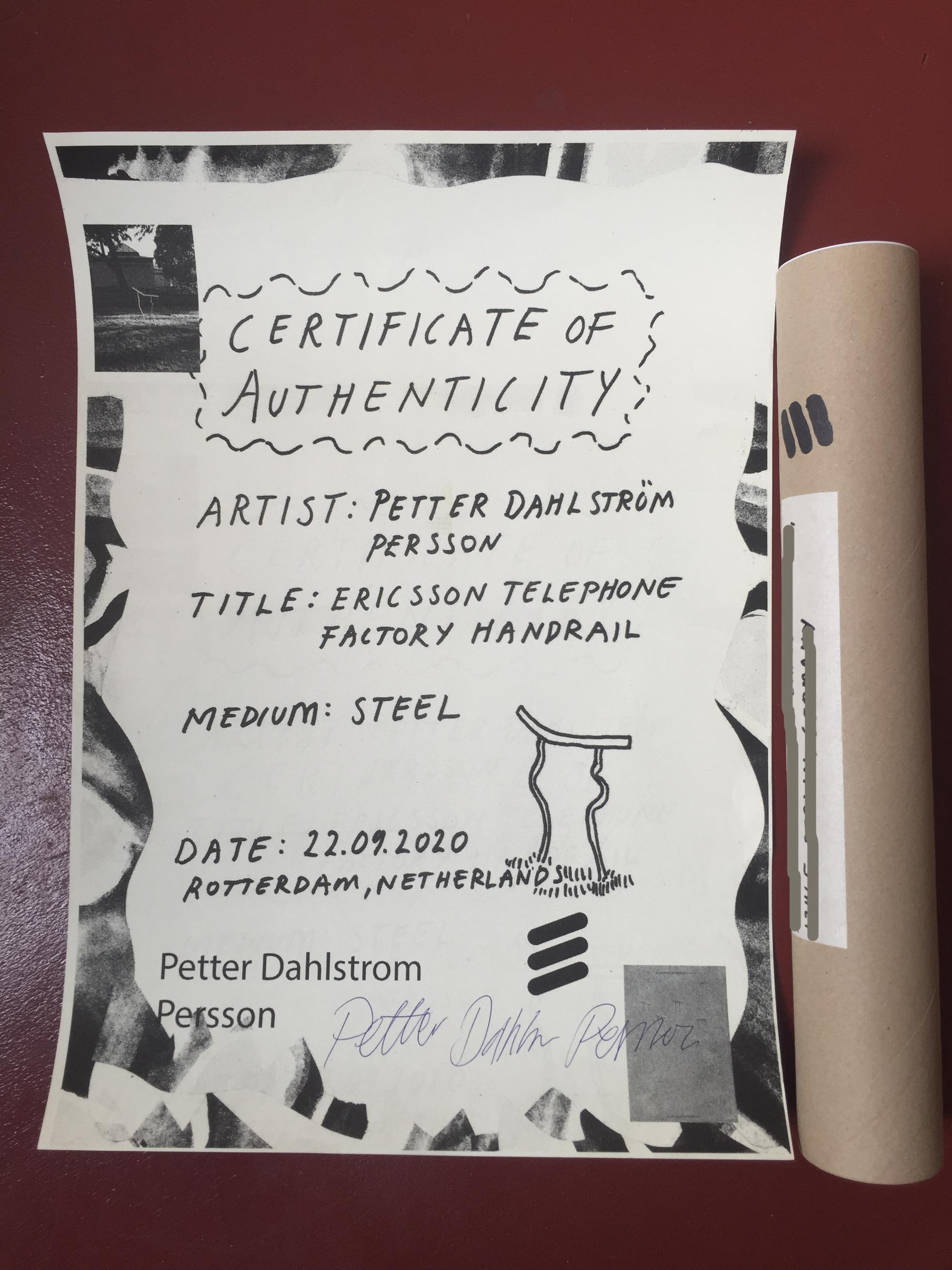 Beställning av en styck Ericsson Handrail till privat tomt i Berlin. Skulpturen står permanent installerad i trädgården till huset.