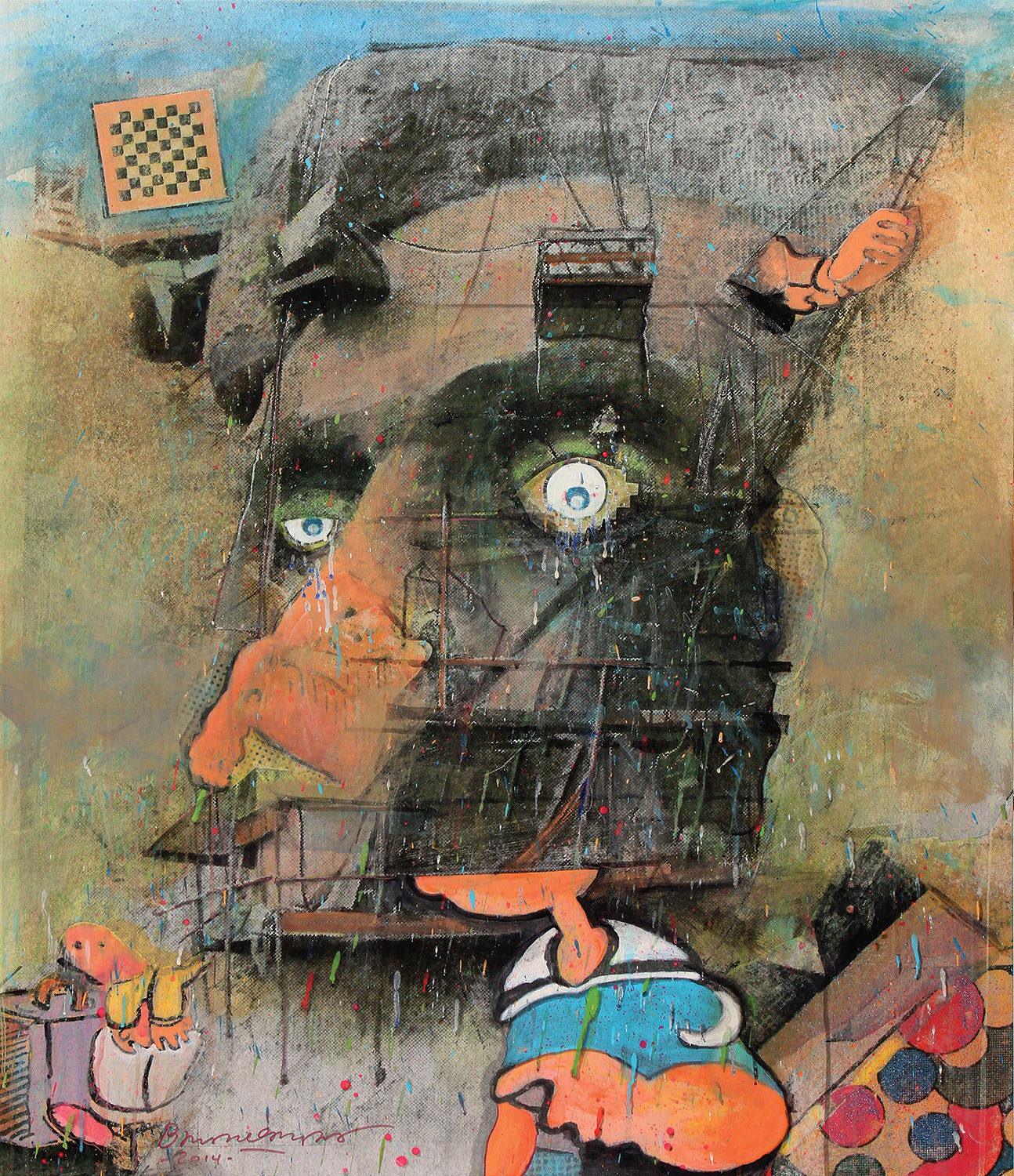  Lincoln Blinkin’, 2014 Original acrylic on canvas with printed background with embellishments. 48 x 40 in.