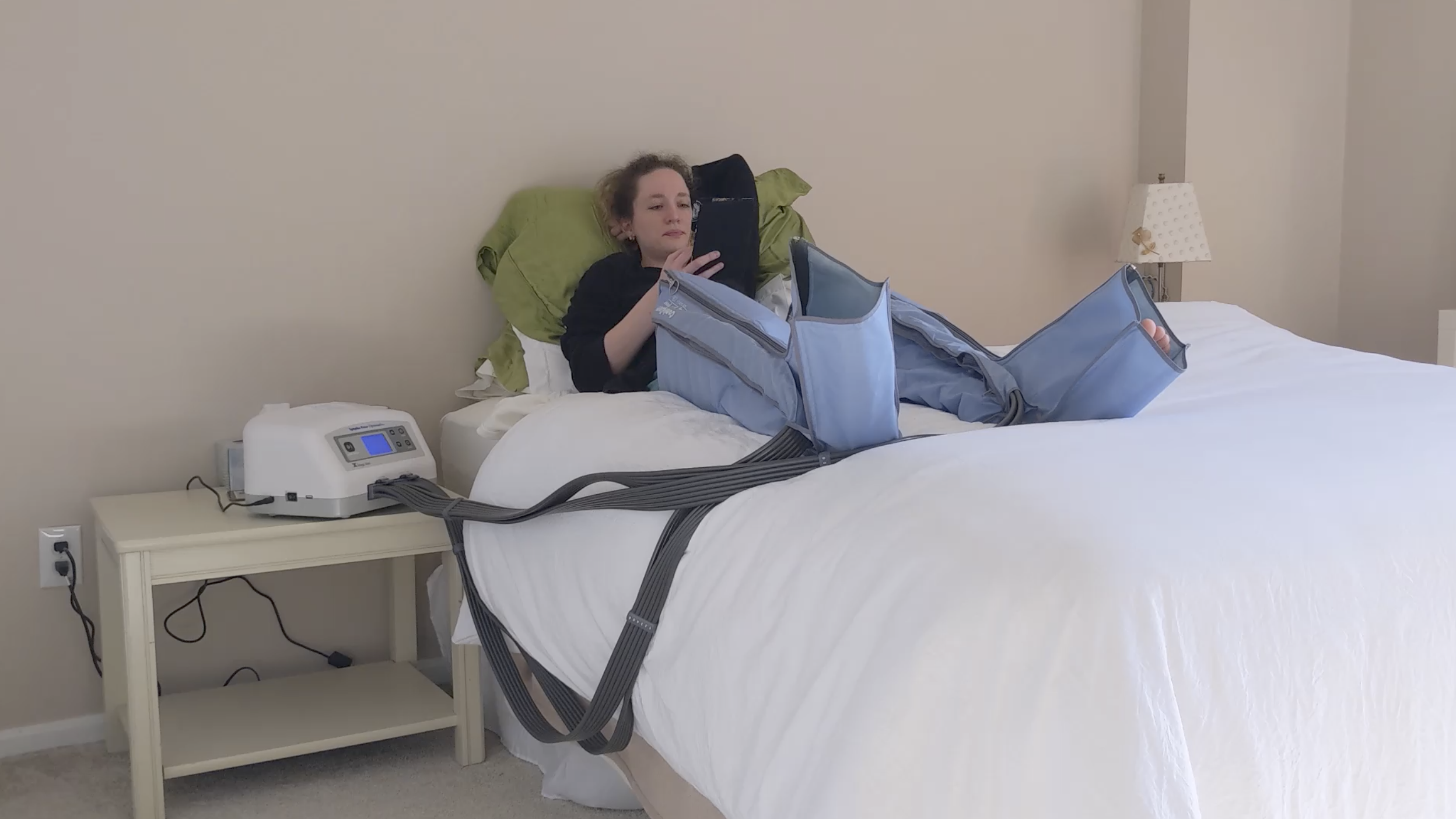 "I was born with primary lymphedema… My leg is swollen with excess lymphatic fluid and often feels uncomfortably tight and heavy; .... Along with the physical discomfort comes a mental and emotional toll as well: it feels as though my body is acting beyond my control, which can get overwhelming at times. I manage mine (my symptoms) by wearing a custom flat-knit compression garment during the day and a nighttime garment while sleeping. I also use a pneumatic compression device, which helps move my stagnant lymphatic fluid where it needs to go..."Alexa Ercolano  (Click on image to learn more)