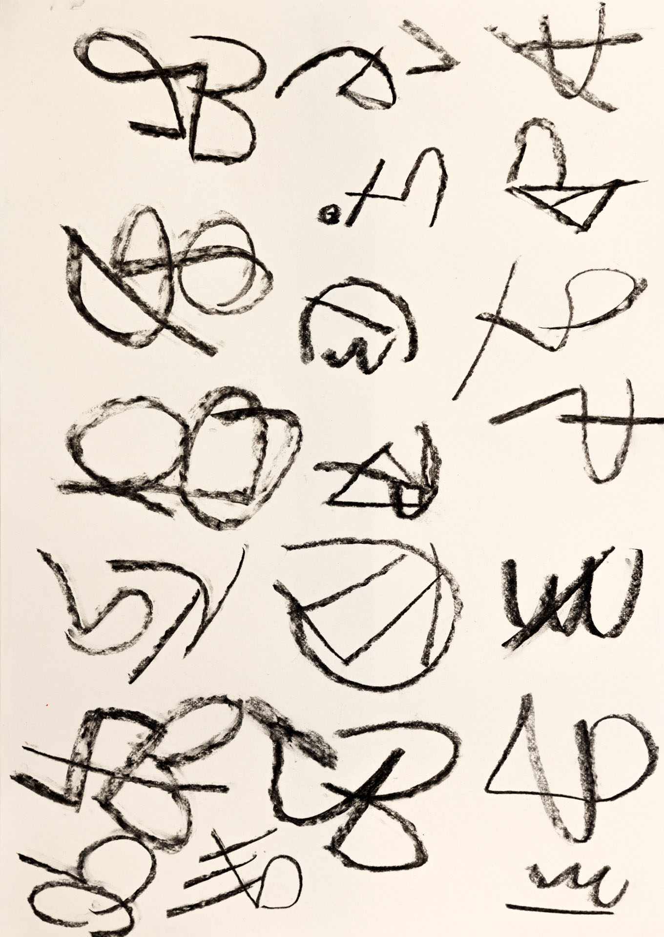 Hexen-AlphabetKohle auf PapierDIN A2