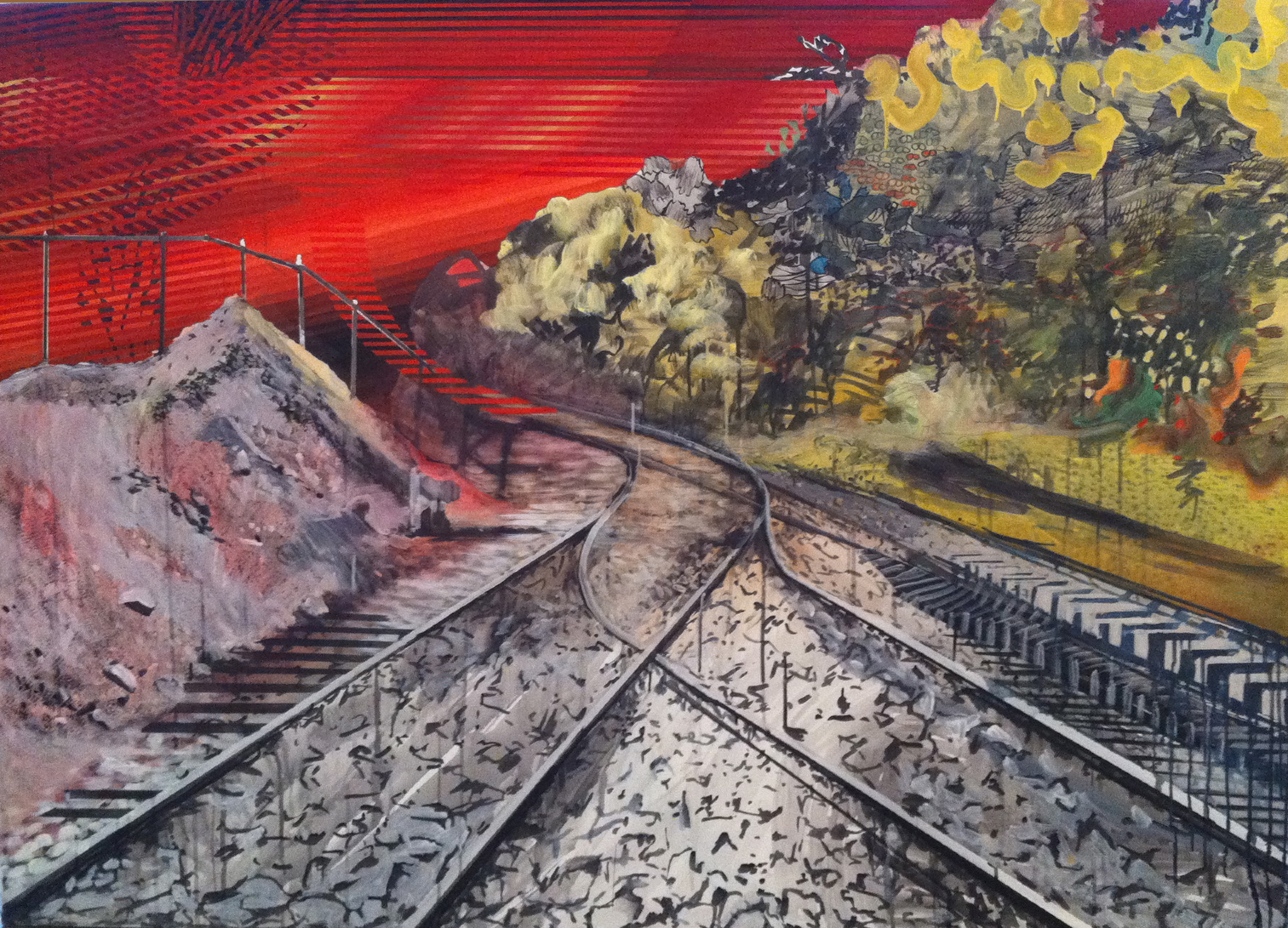 Red Railroad, Acrylic and Oil on canvas, 45"x36" 2010