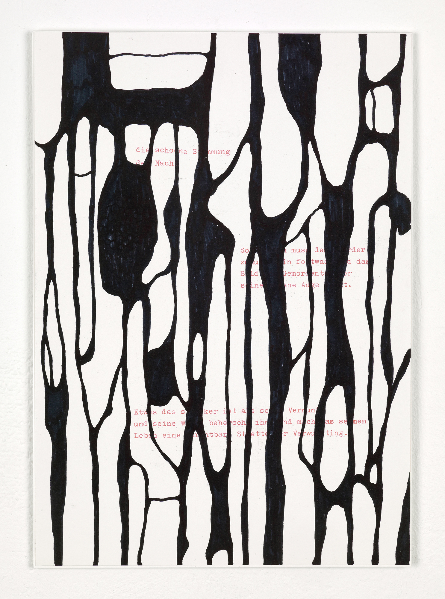 Fragments (Ellen W.)  – 30 Felt tip pen, gouache pen, acrylic sheet on typed paper 29,7 x 21 cm