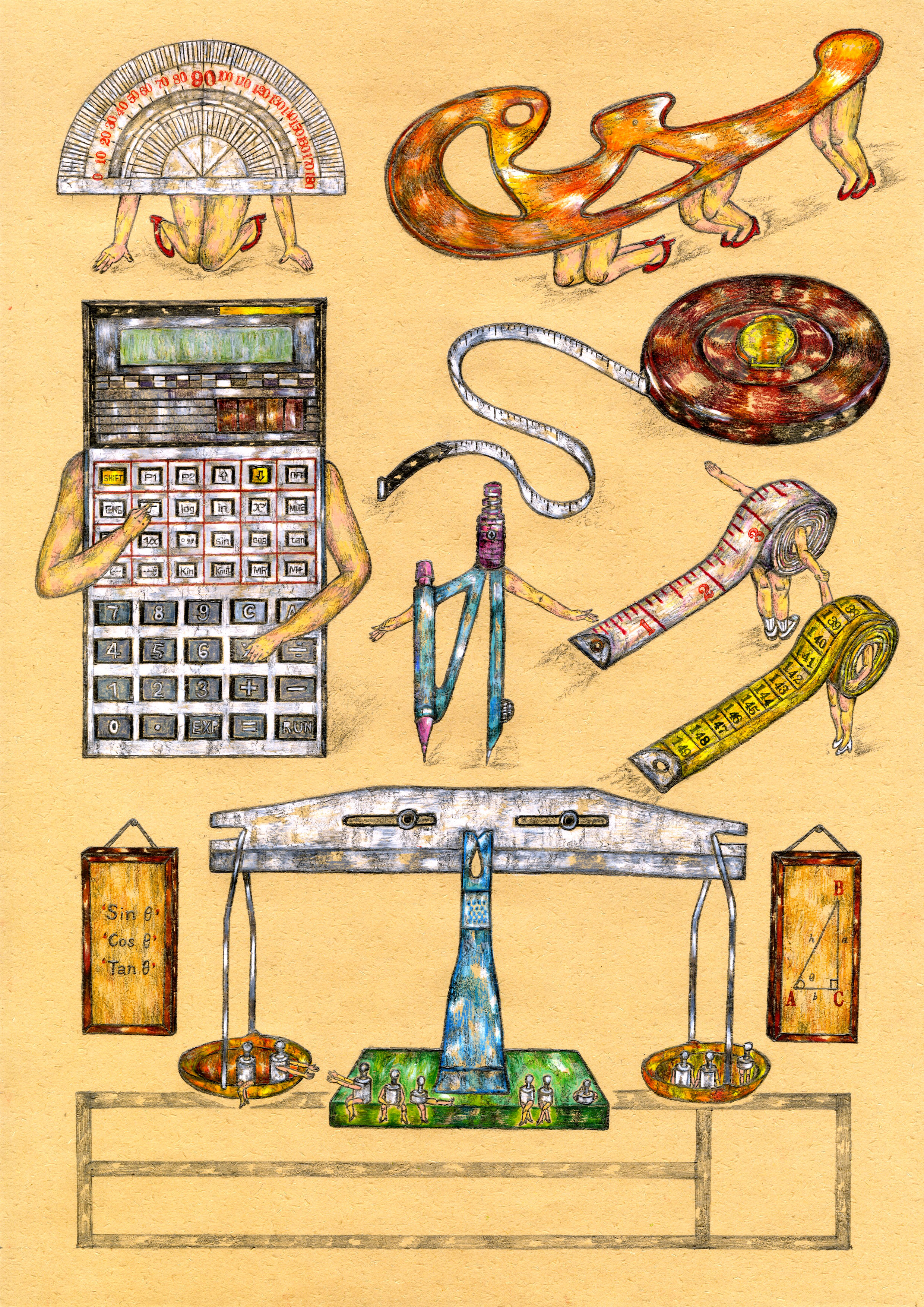 Maths Lesson | 數學堂, 2013, Pencil, color pencil and ink on paper, 42 x 29.7 cm