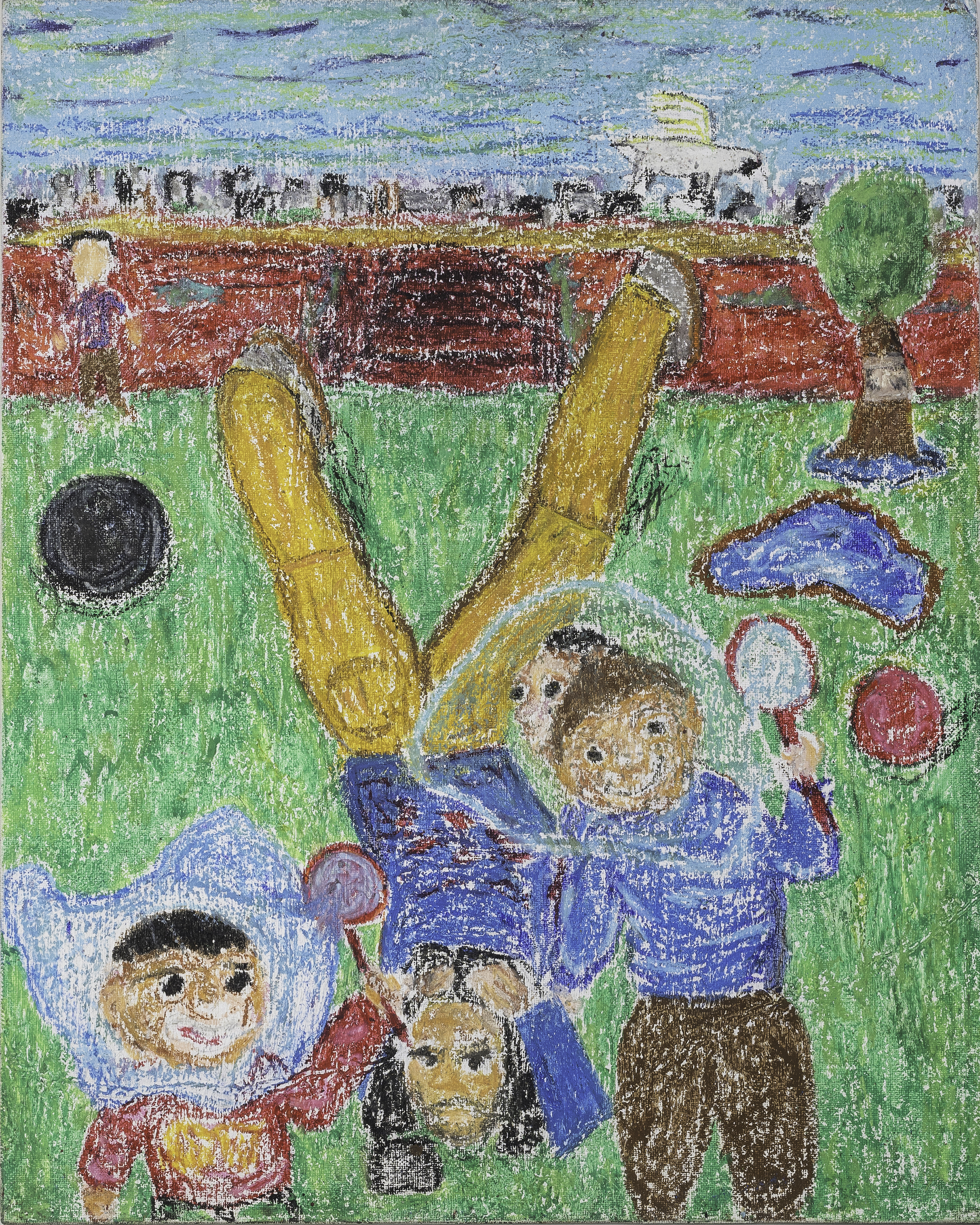 Self-portrait in Los Reyes Park, Santiago, Chile (2021)  N-Dimensions   15.7x19.7 in  Oil Bar & Chalk on Flat Canvas