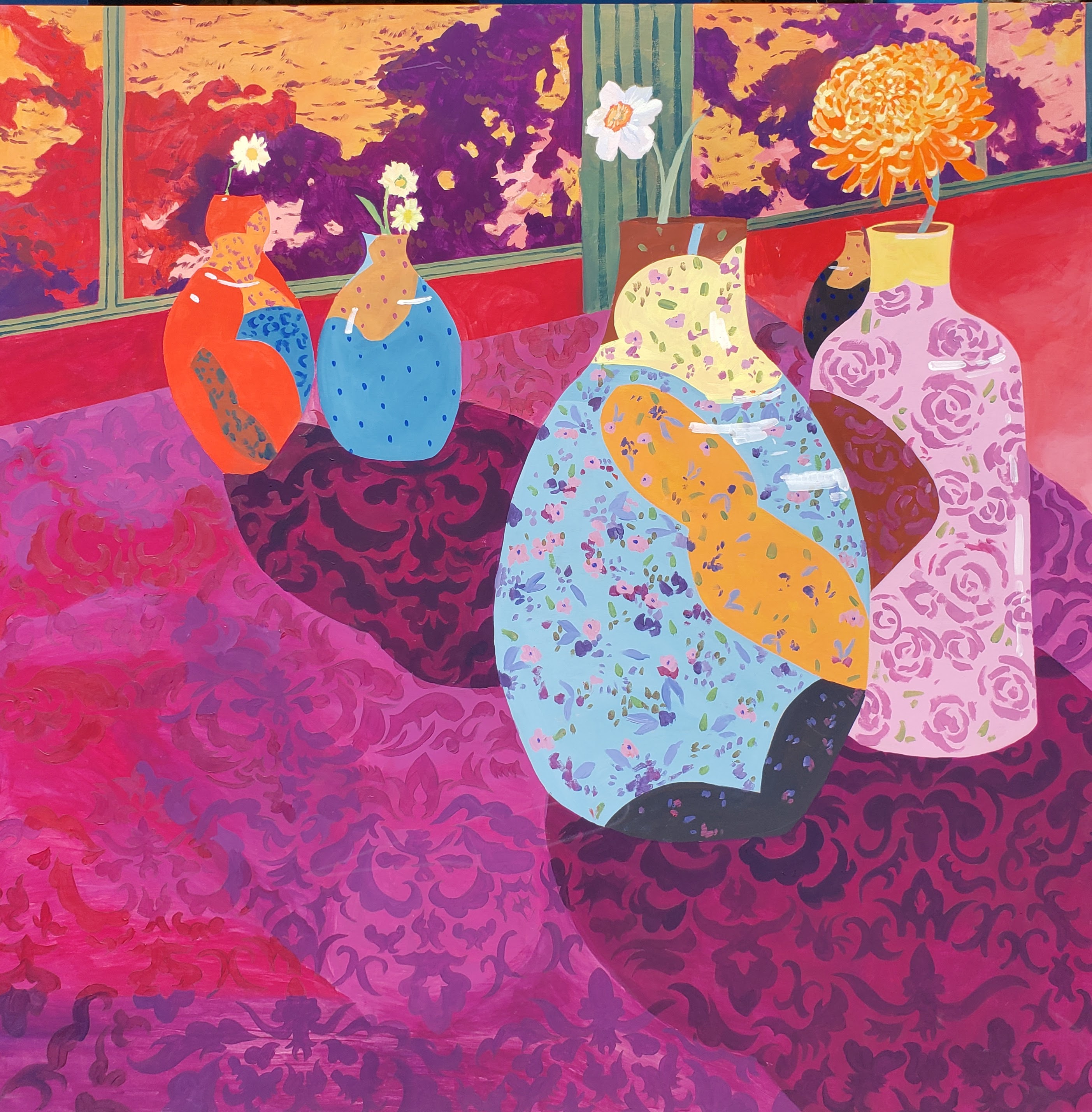 "Salon" 40" x 40", flashe on wood (2022)