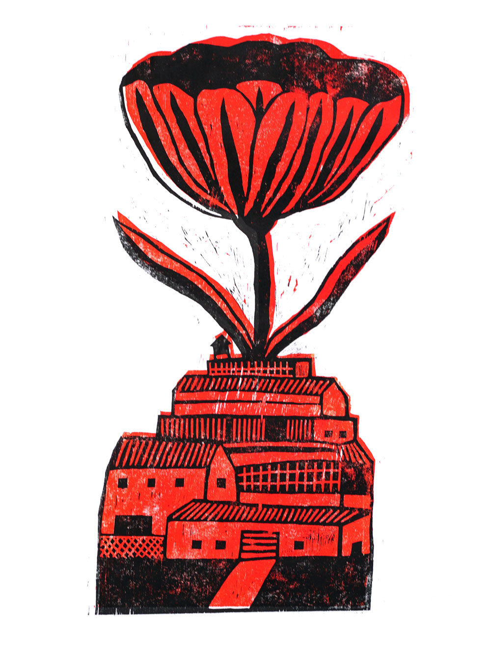 Learning to Be a Vessel, two-layer woodcut