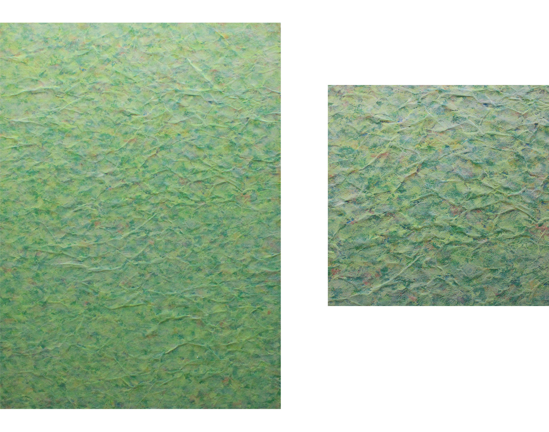 Sans Titre, Acrylique sur papier froiss&eacute;, 96x131 cm  et d&eacute;tail.