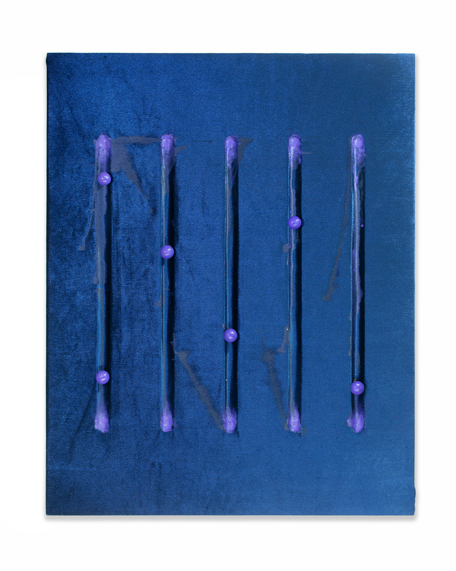 Untitled #12, 55x44cm, 2022 - blue velvet, marble (glass marble), acrylic paint, wood
