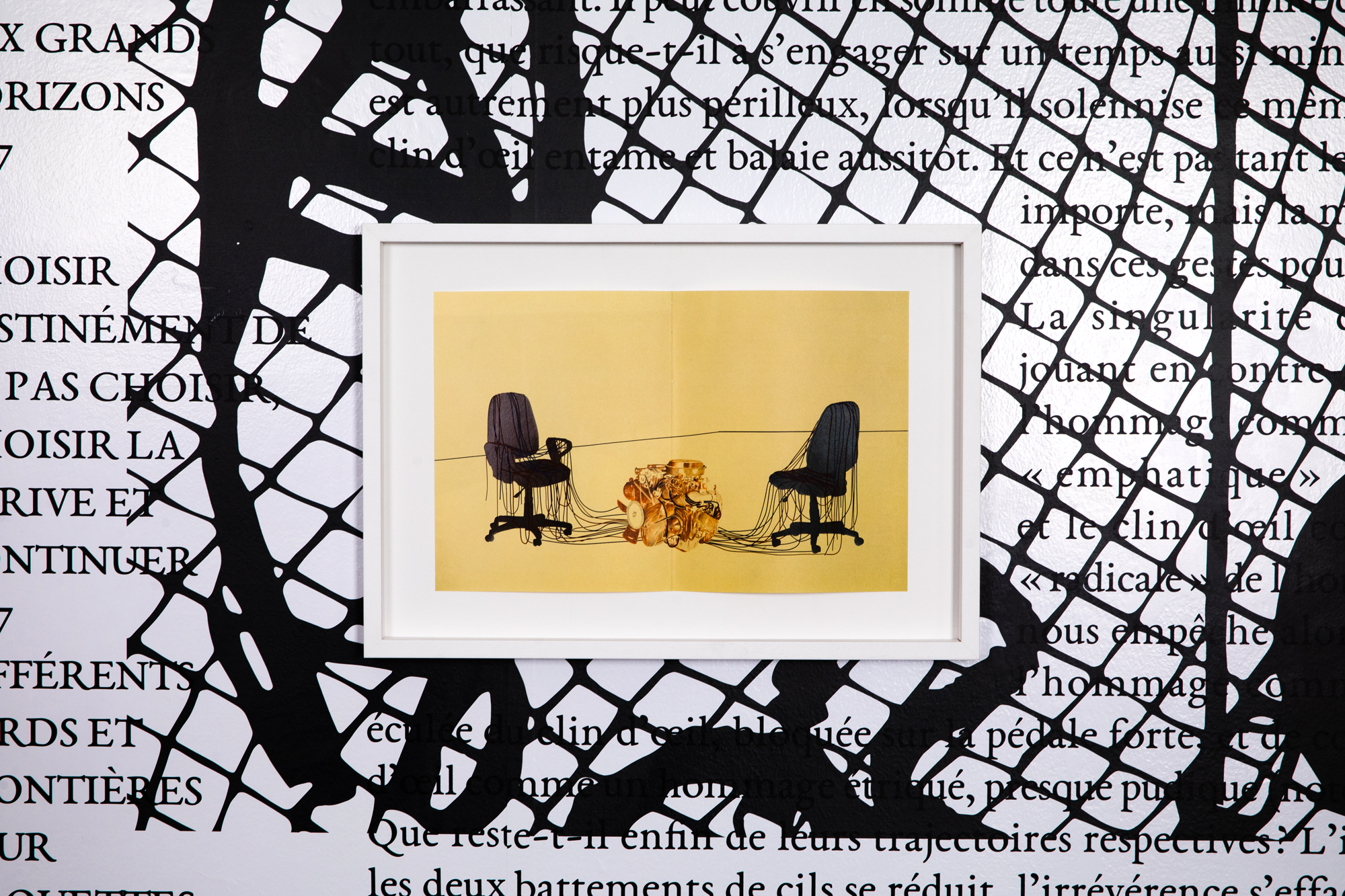 Page 111 ⅖, detail. Tatiana Trouv&eacute;, double page excerpt from the book "Tatiana Trouv&eacute;, Djinns" ed. Cneai, Chatou / Galerie Georges-Philippe & Nathalie Vallois ; Espace Paul Ricard, Paris / Ensa, Dijon / Frac Paca, Marseille / Kunstverein Freiburg, Fribourg / Villa Arson, Nice, 2005, s.p.  Background: Tatiana Trouv&eacute;, image from the same book.