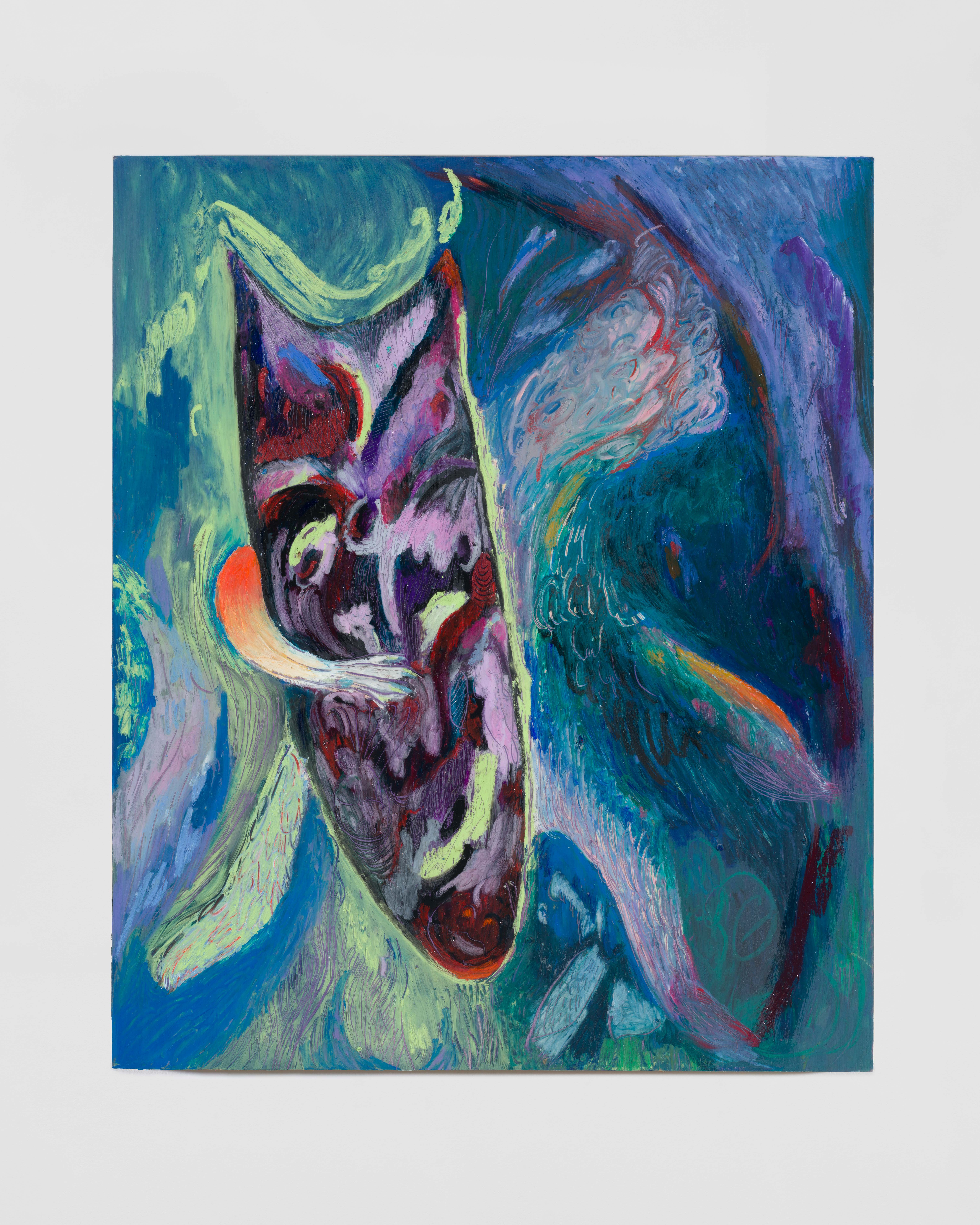 slanting to the wind, 2023. Oil pastel on panel. 24” x 20”