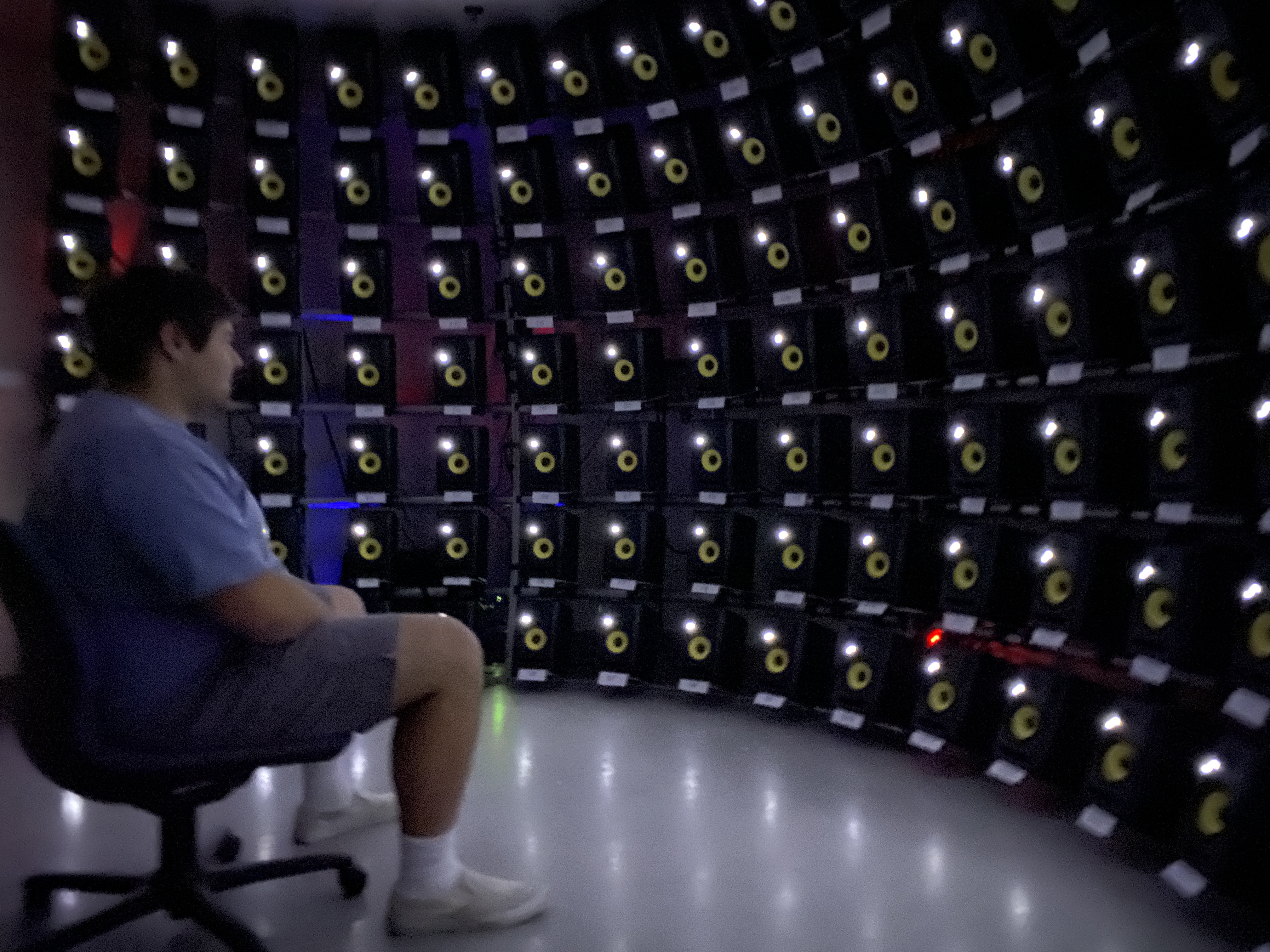 Sitting in the Speaker Array I built for MIT's Lab for Computational Audition