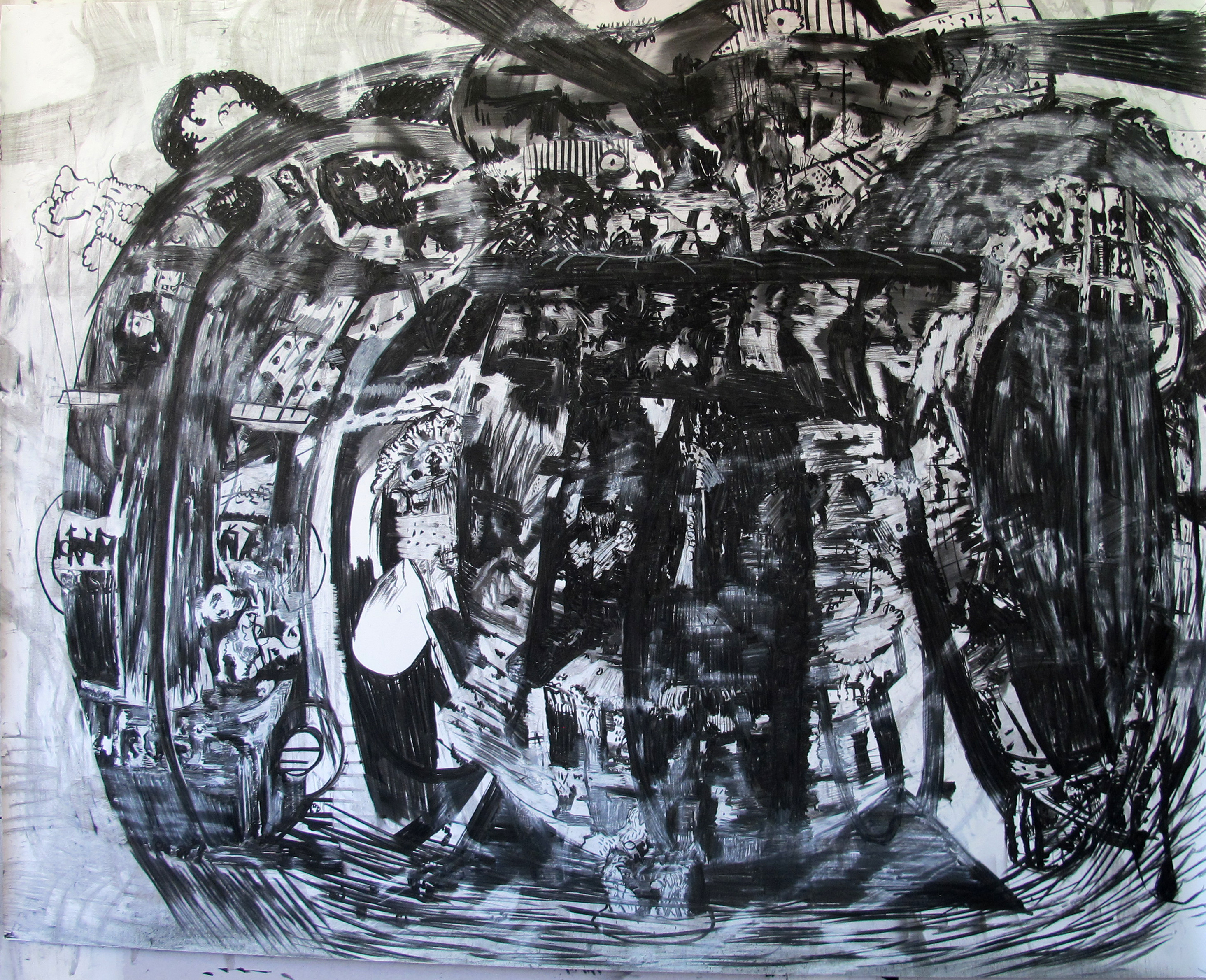 "Untitled", 2017. Charcoal on paper, 150 x 190 cm