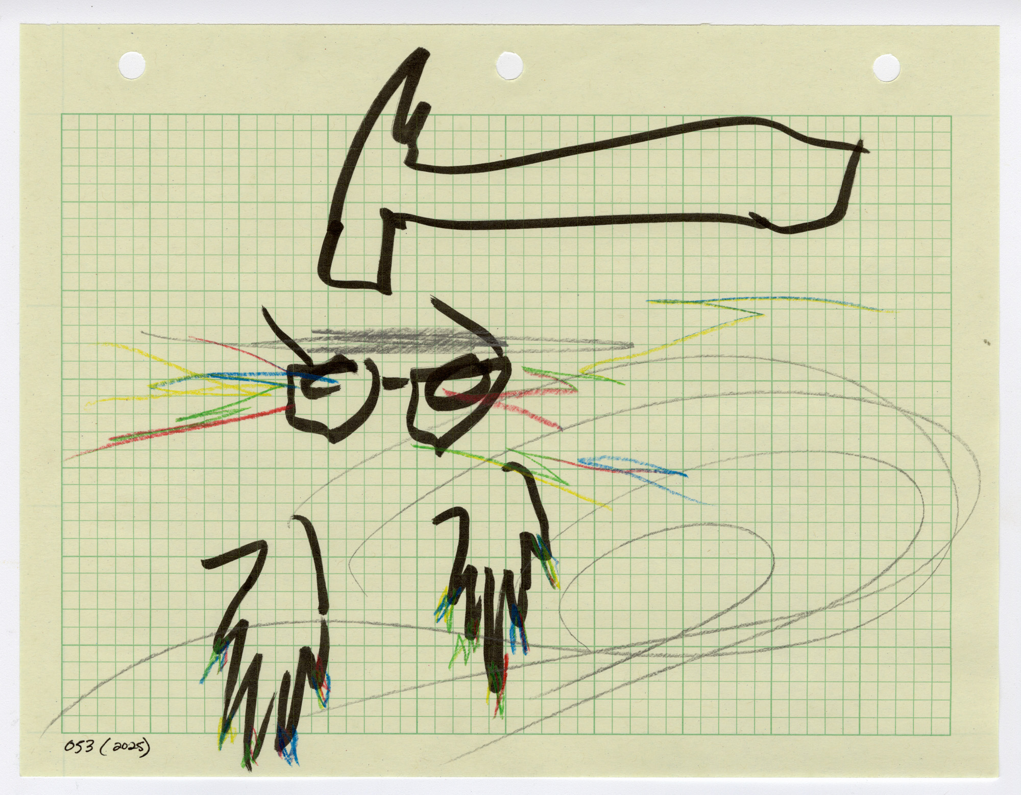 053. 2025. Graphite, colored pencil, and marker on graph paper. 11" by 8.5"