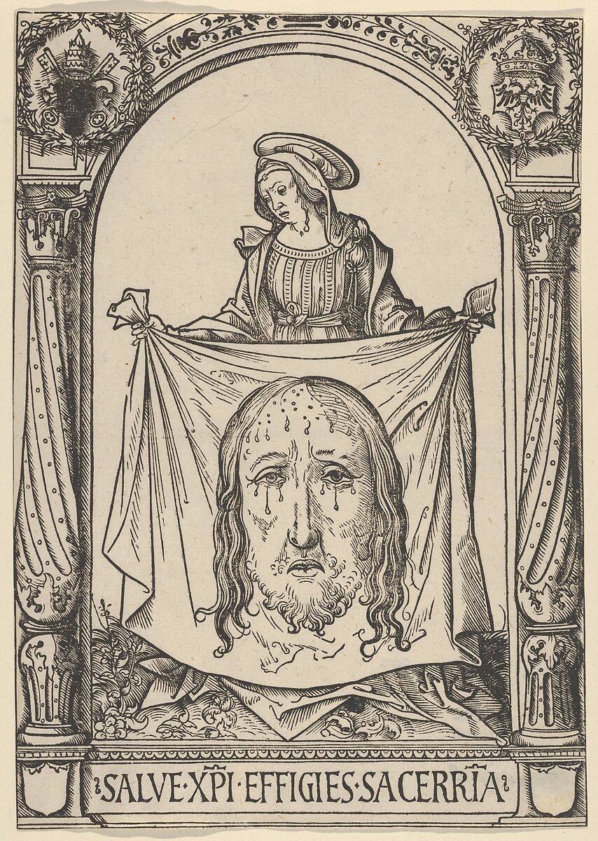 The Sudarium of Saint Veronica Artist: Hans Burgkmair (German, Augsburg 1473–1531 Augsburg) Medium: Woodcut Dimensions: Sheet: 10 13/16 × 7 5/8 in. (27.5 × 19.3 cm) (image: THE MET Collection)