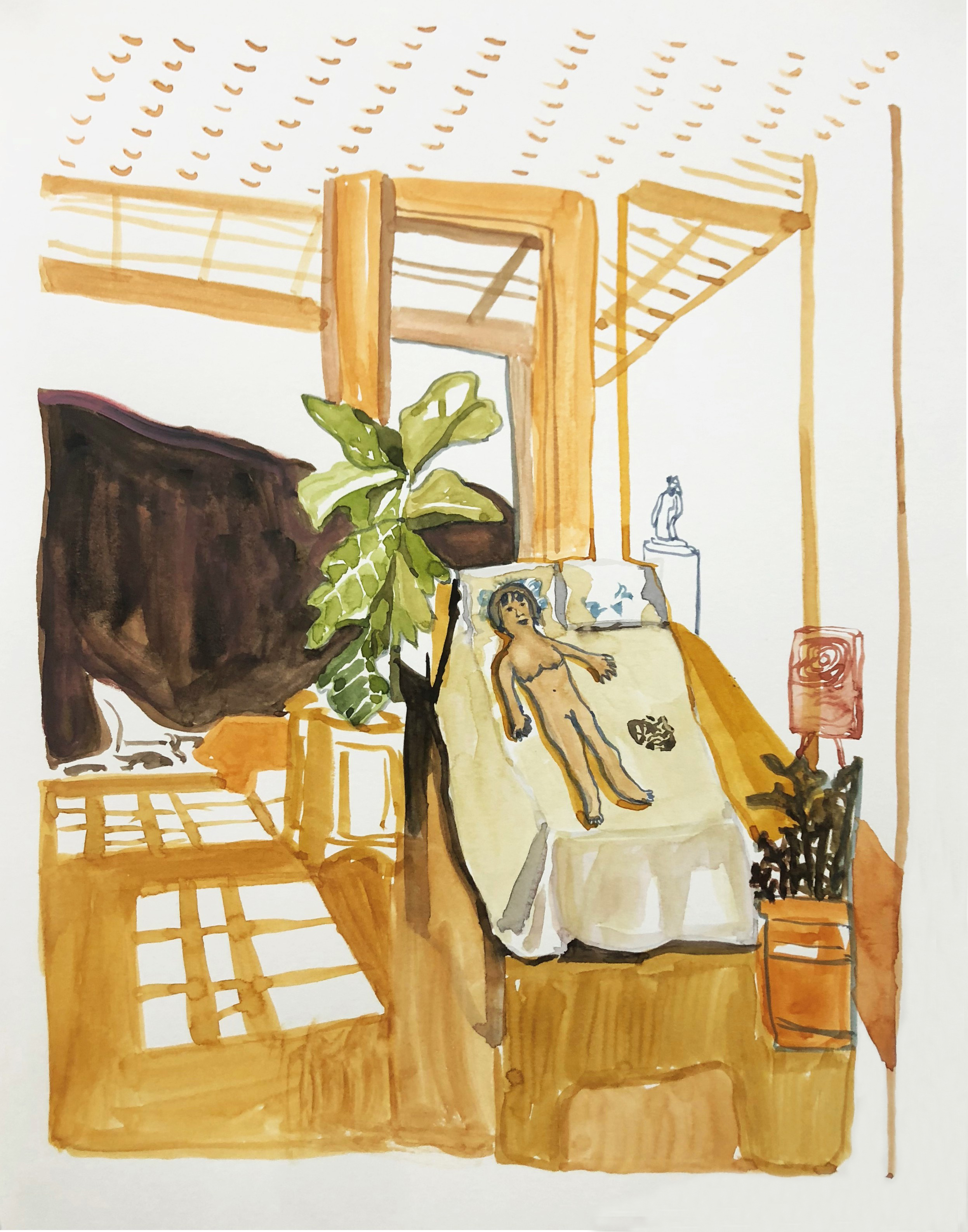 Bedroom, 35.6x28, watercolour on paper, 2020