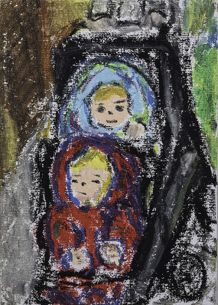  Babies in Toronto's winter   (2022)  Interiorism & Exteriorism  5x7 in Oil Bar on Cotton Paper