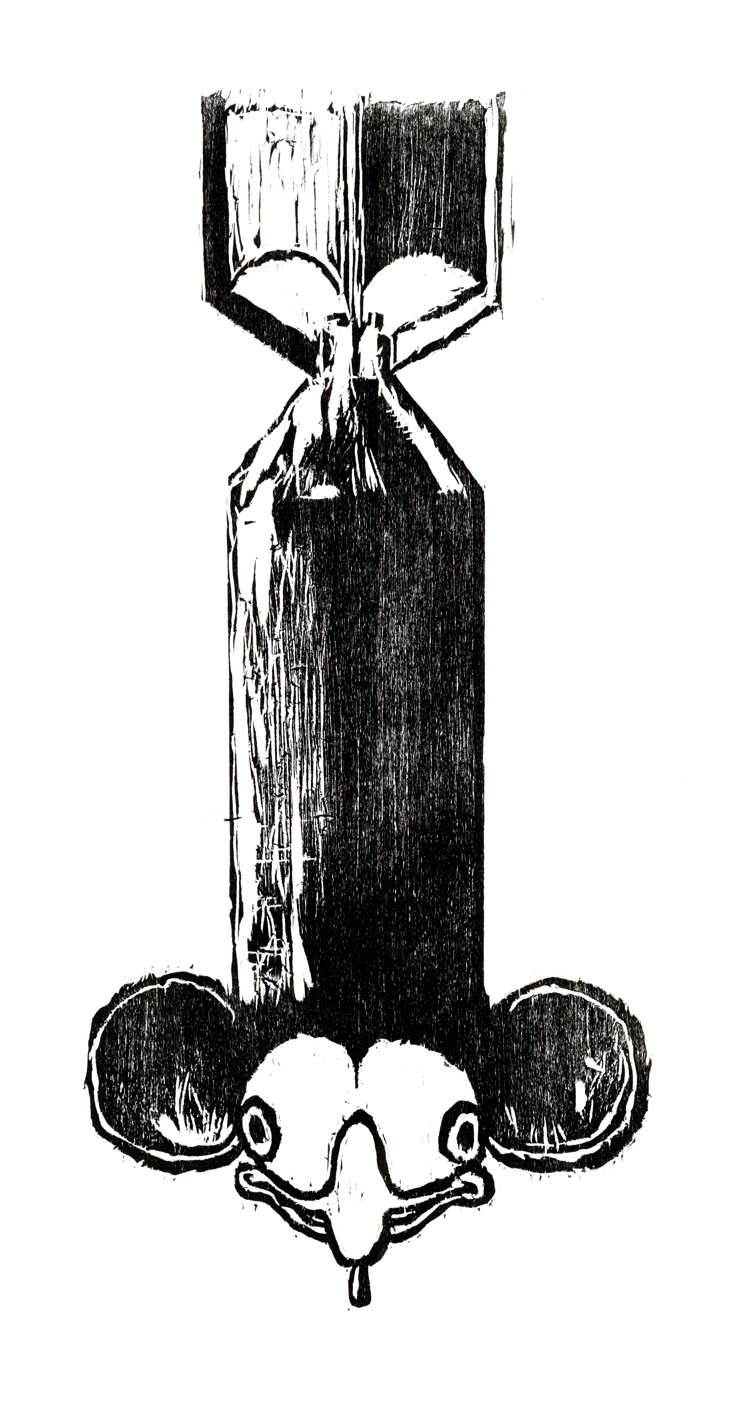 Mickey Bomb, woodcut, 2023