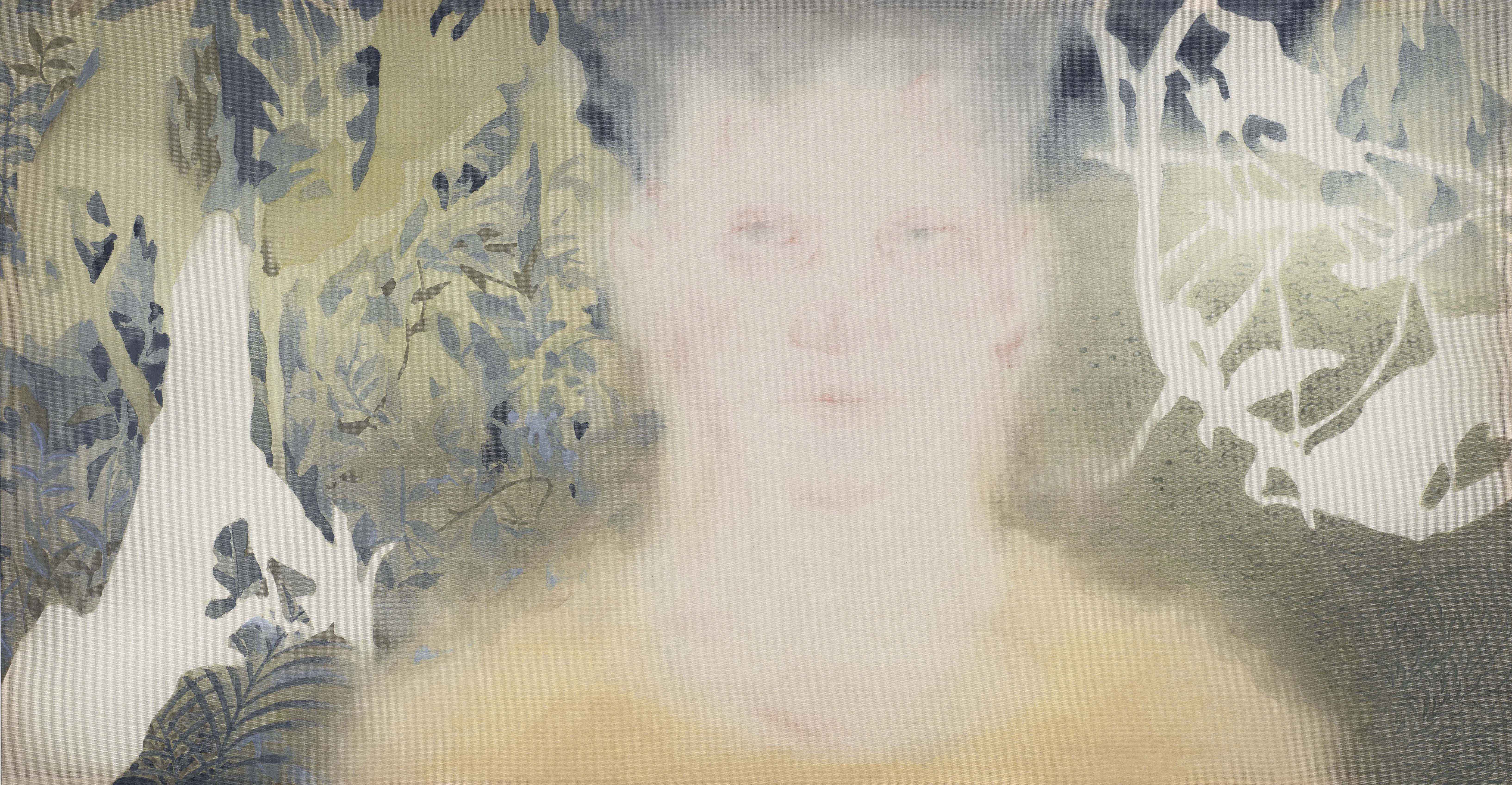 Landscape#13, 2017, mineral pigment on silk, 23x47cm (9.1x18.5 in)