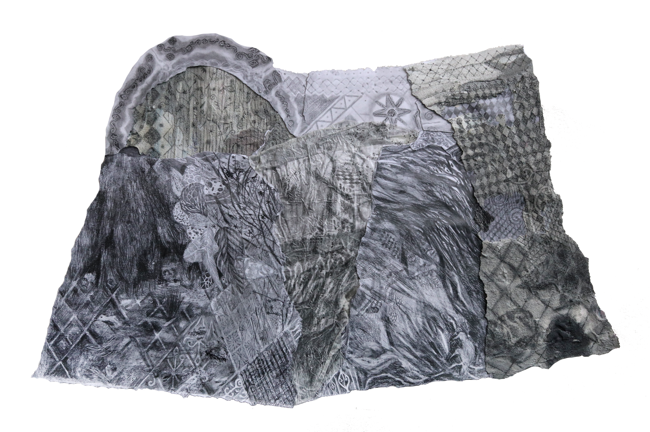 벽장안의 집, 2023, 제작종이 콜라주 위에 흑연, 혼합재료, 43x65.8cm