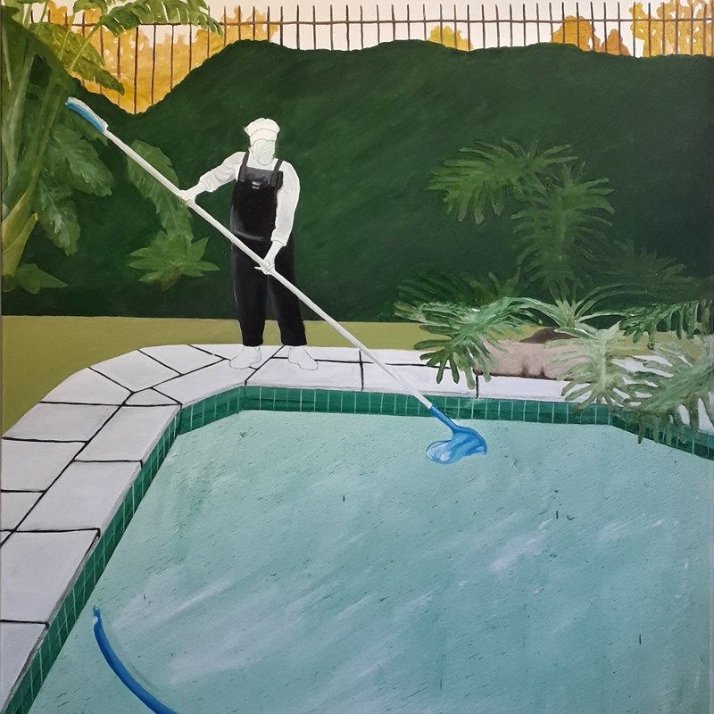 Matty Monethi, "Swimming Pool", 2021, oil and pencil on canvas, 120 x 90 cm (private collection)