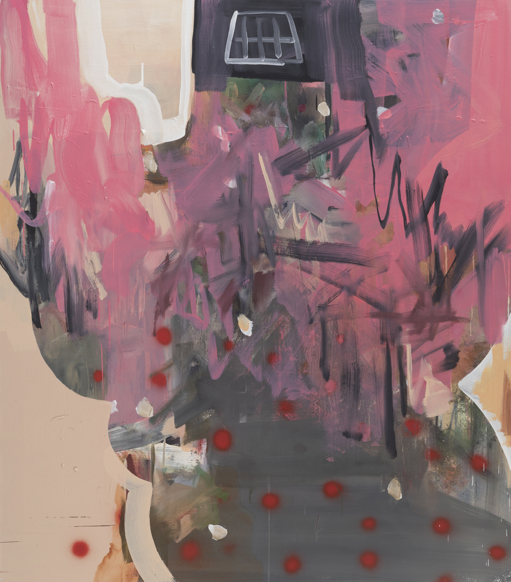 무제 Untitled, 2018, oil, spray paint and oil bar on jute, 160x140cm