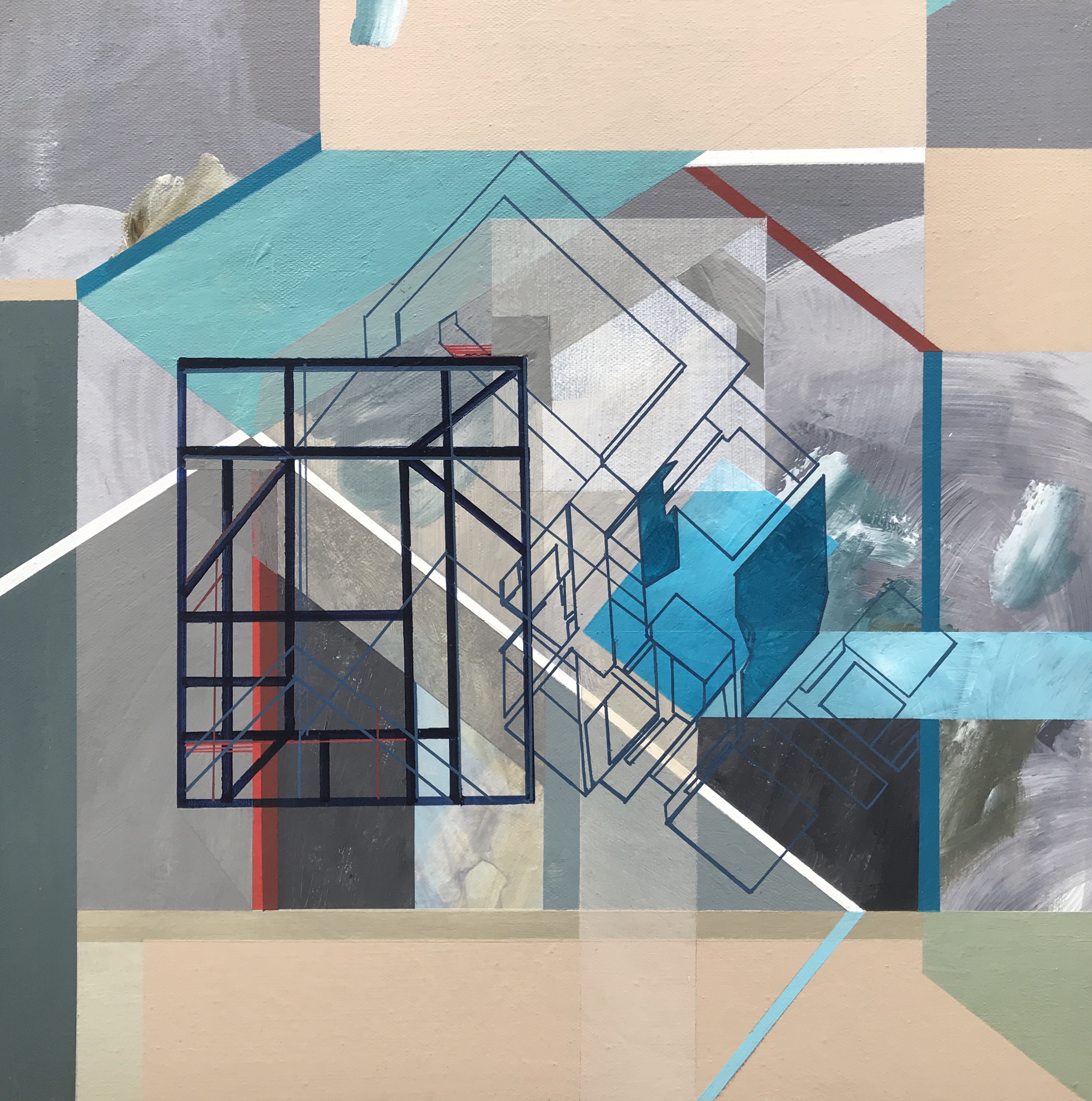 “Side Elevation” 2020 Mixed Media on Canvas 50x50 cm